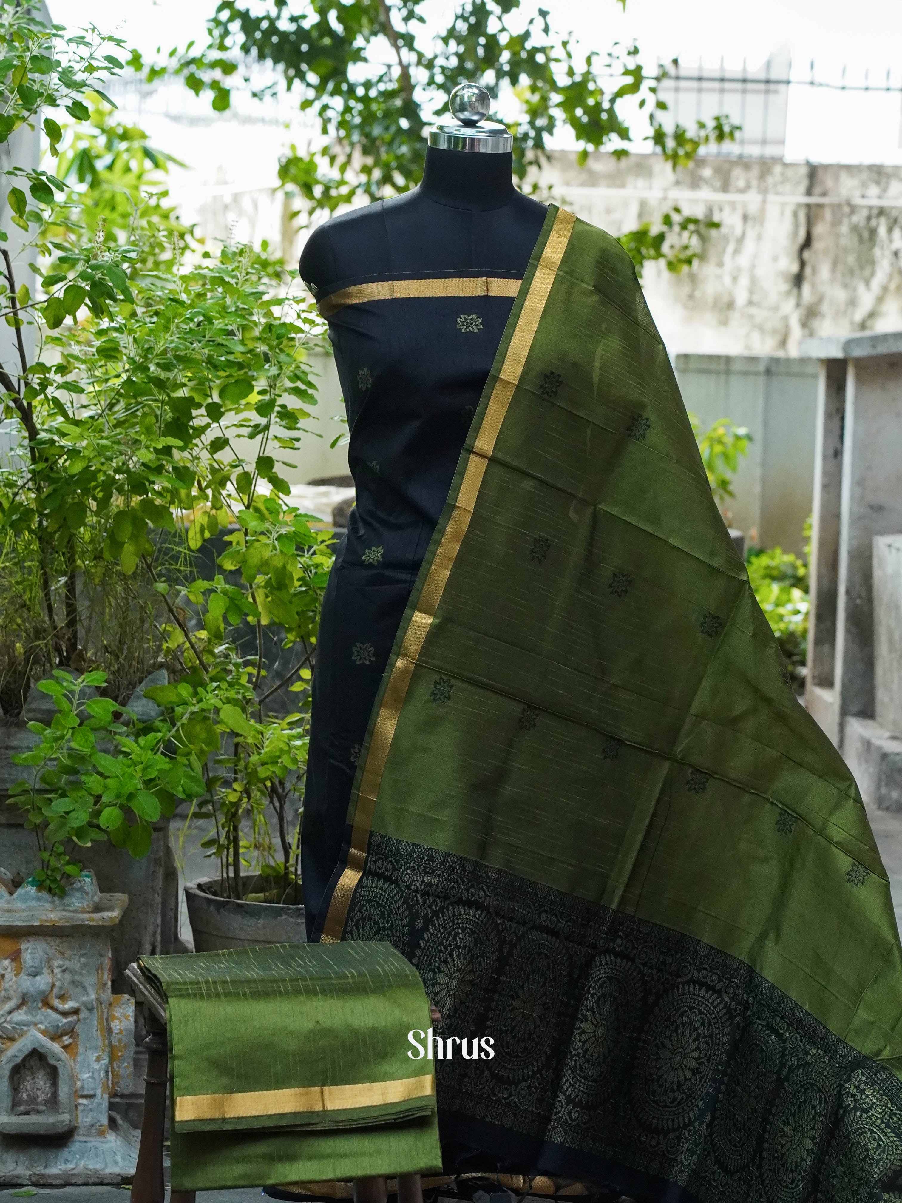 Black & Green  - Semi rawsilk salwar