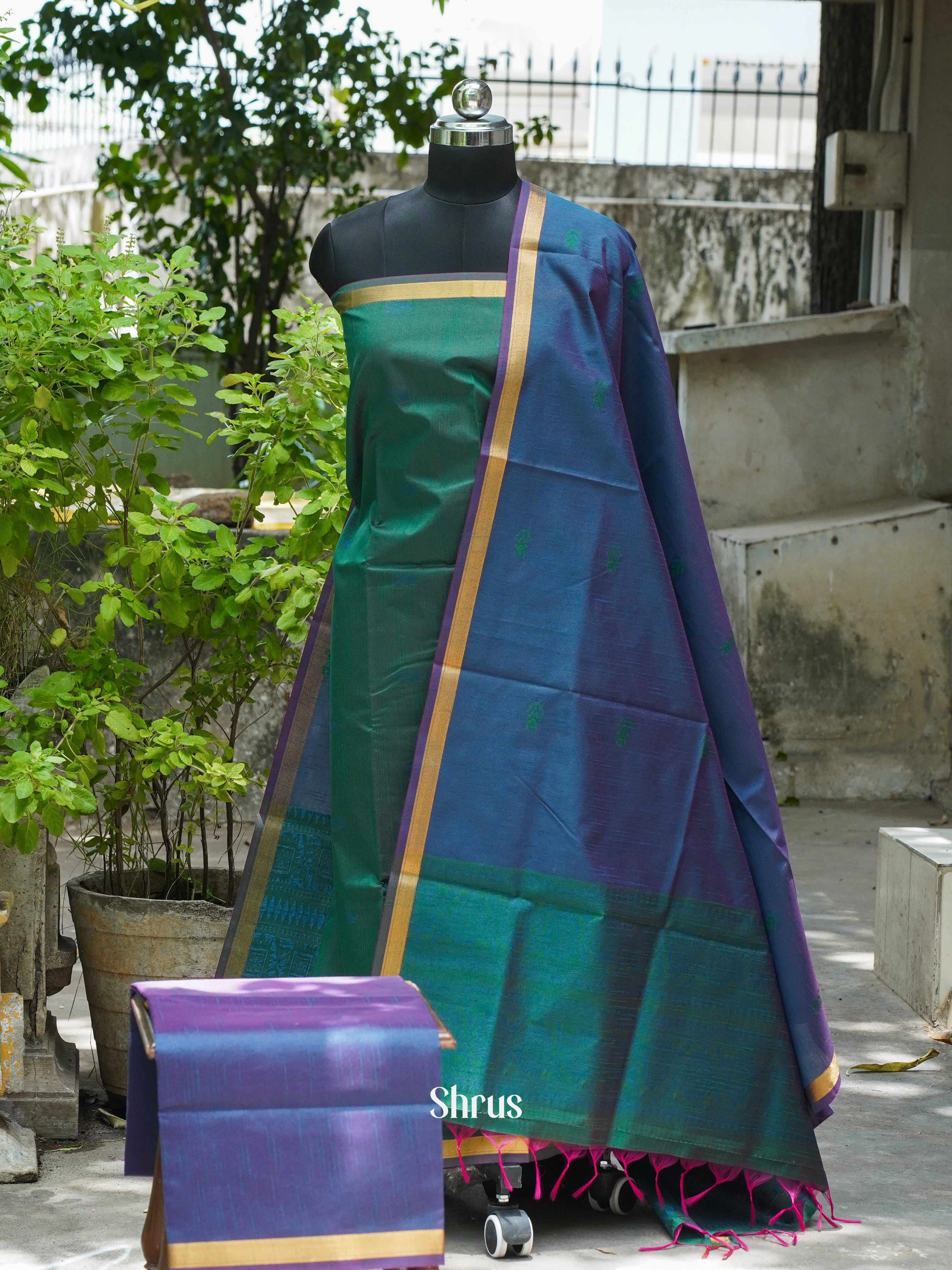 Green & Blue - Semi rawsilk salwar