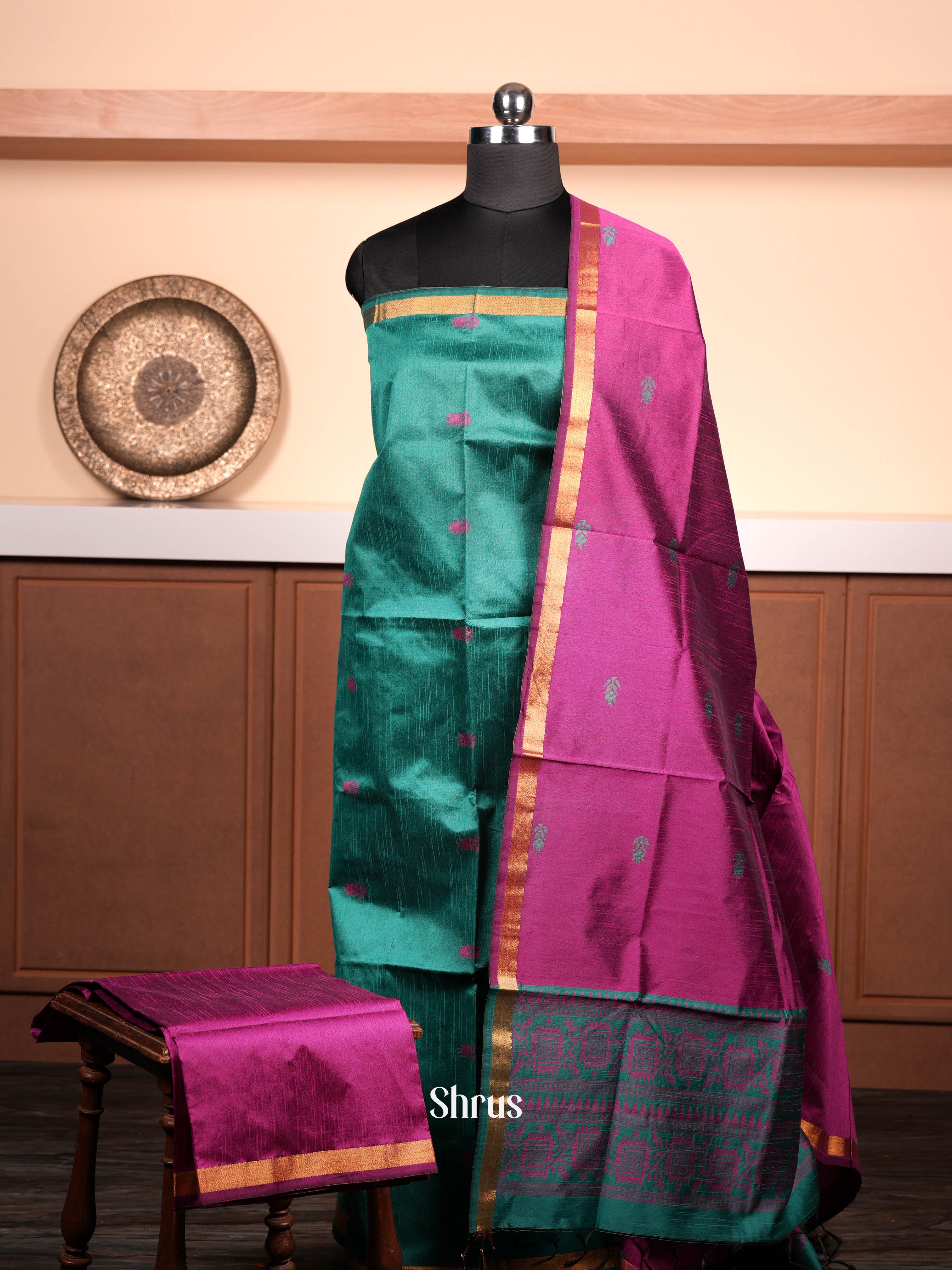 Teal & Purple  - Semi rawsilk salwar