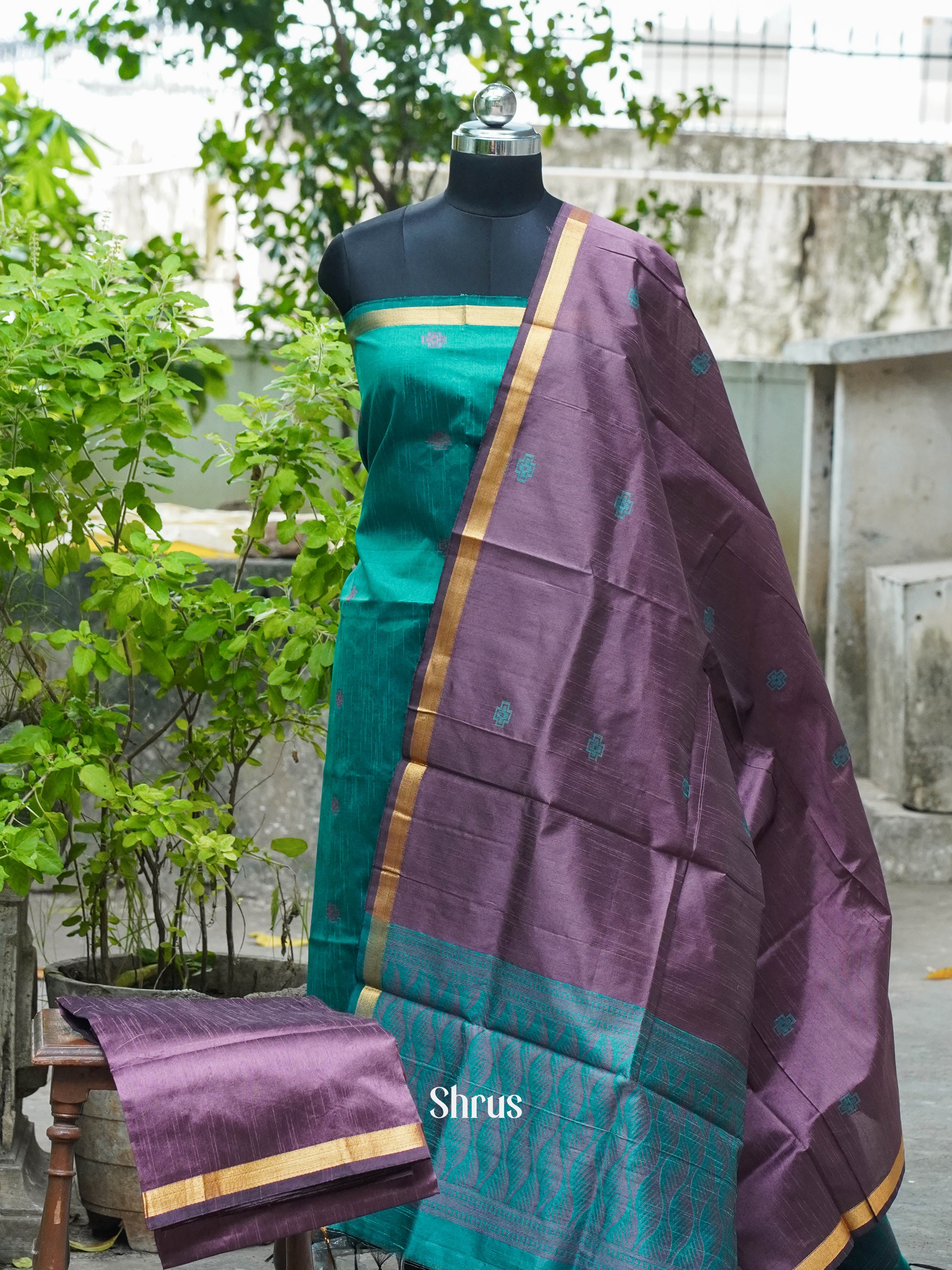 Green & Brown - Semi rawsilk salwar