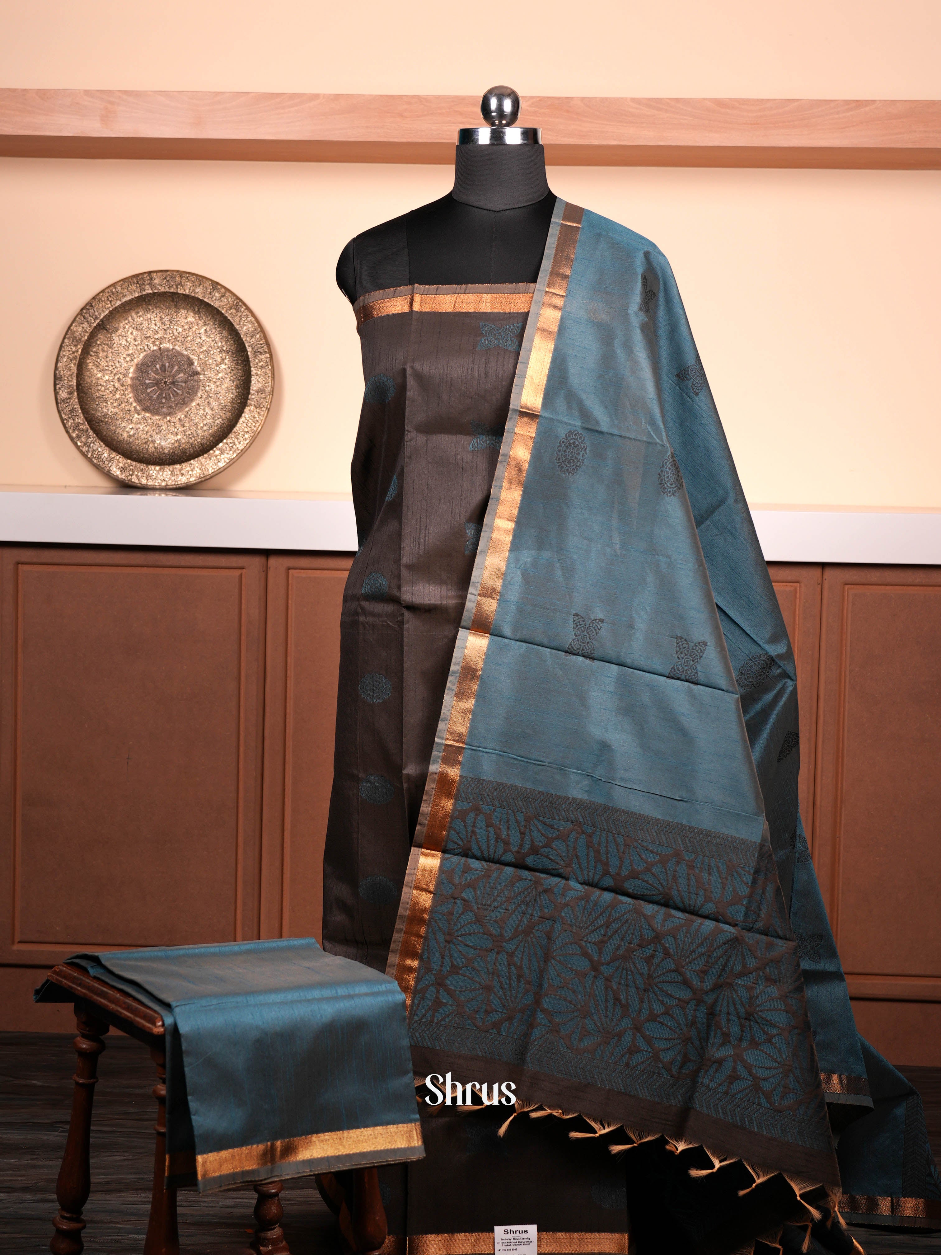 Grey & Blue - Semi rawsilk salwar