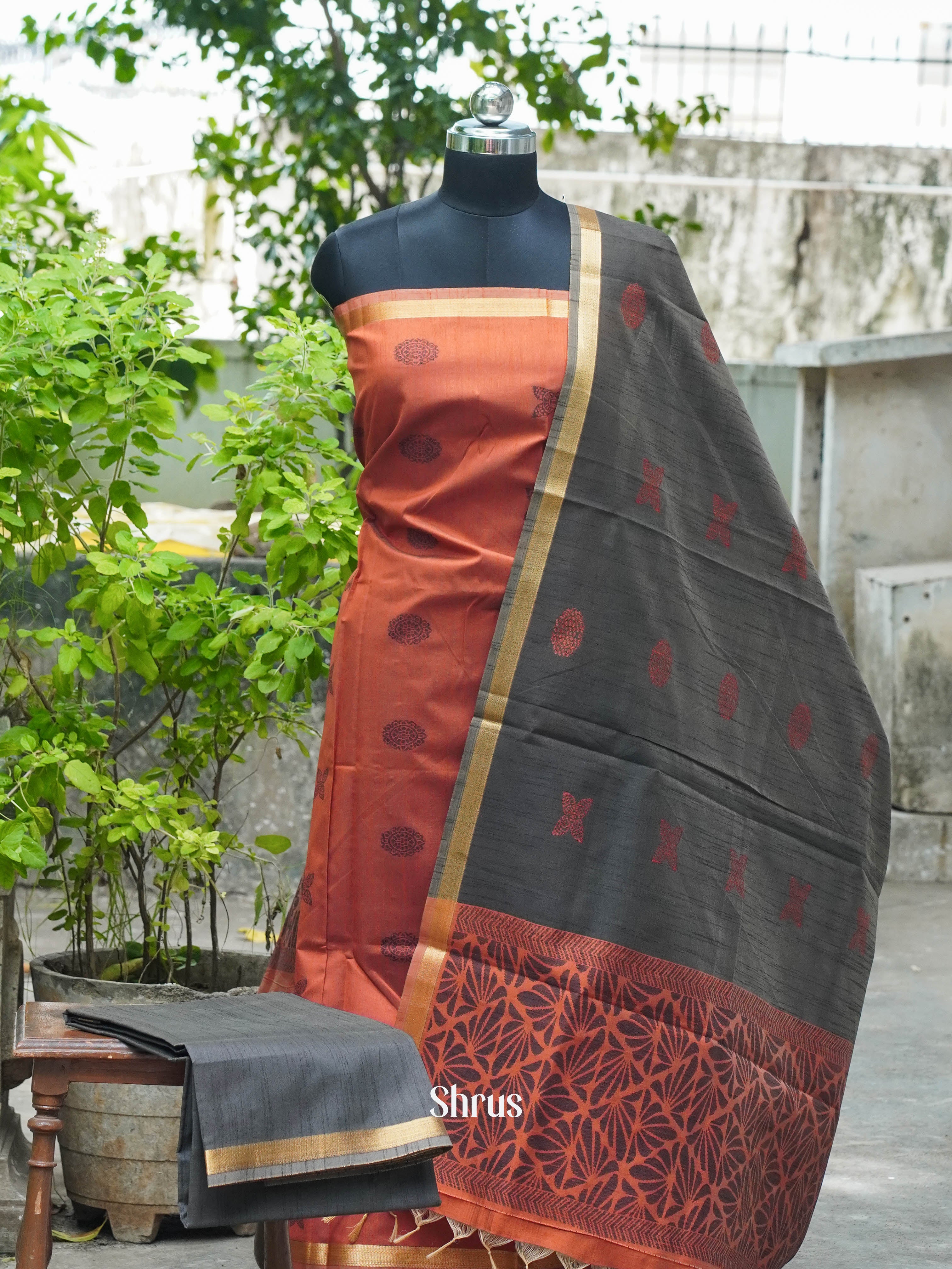 Brown & Grey- Semi rawsilk salwar