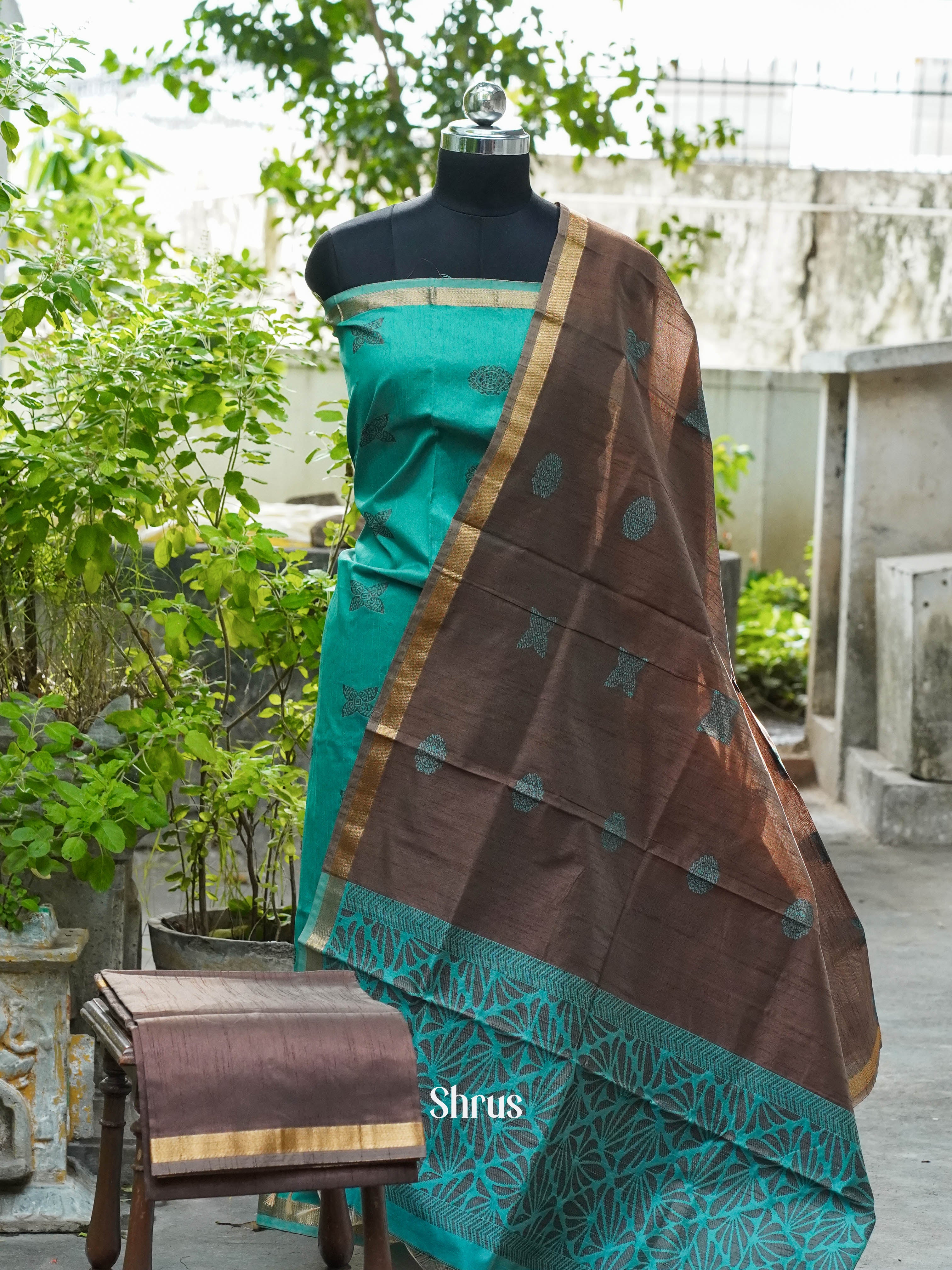 Green & Brown  - Semi rawsilk salwar