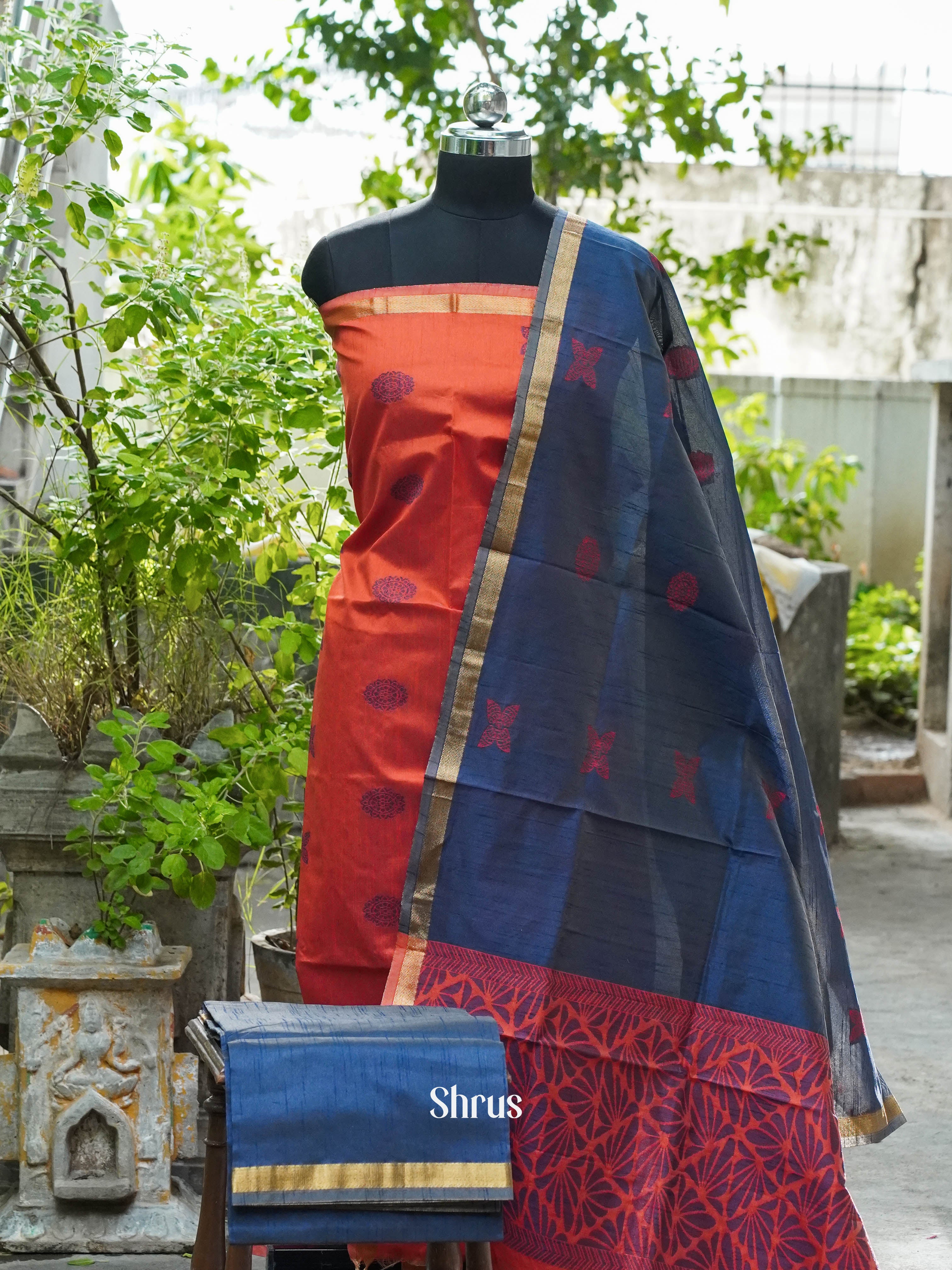 Orange & Blue - Semi rawsilk salwar