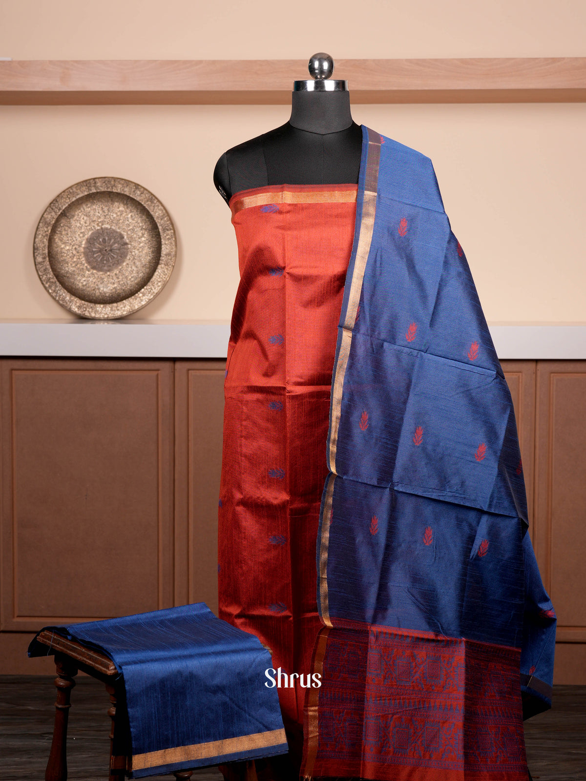 Maroon & Blue - Semi rawsilk salwar