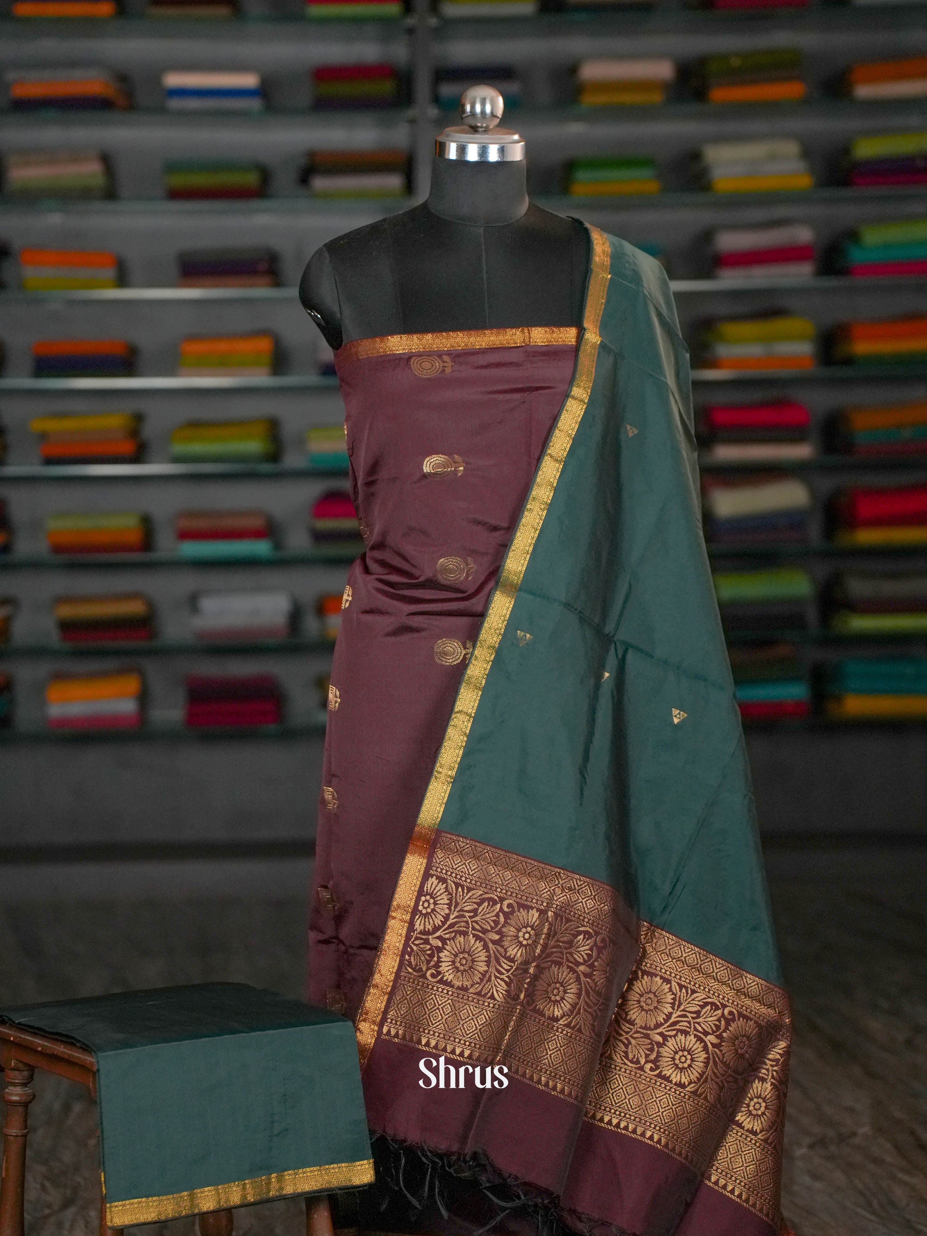 Brown & Green - semi softsilk salwar