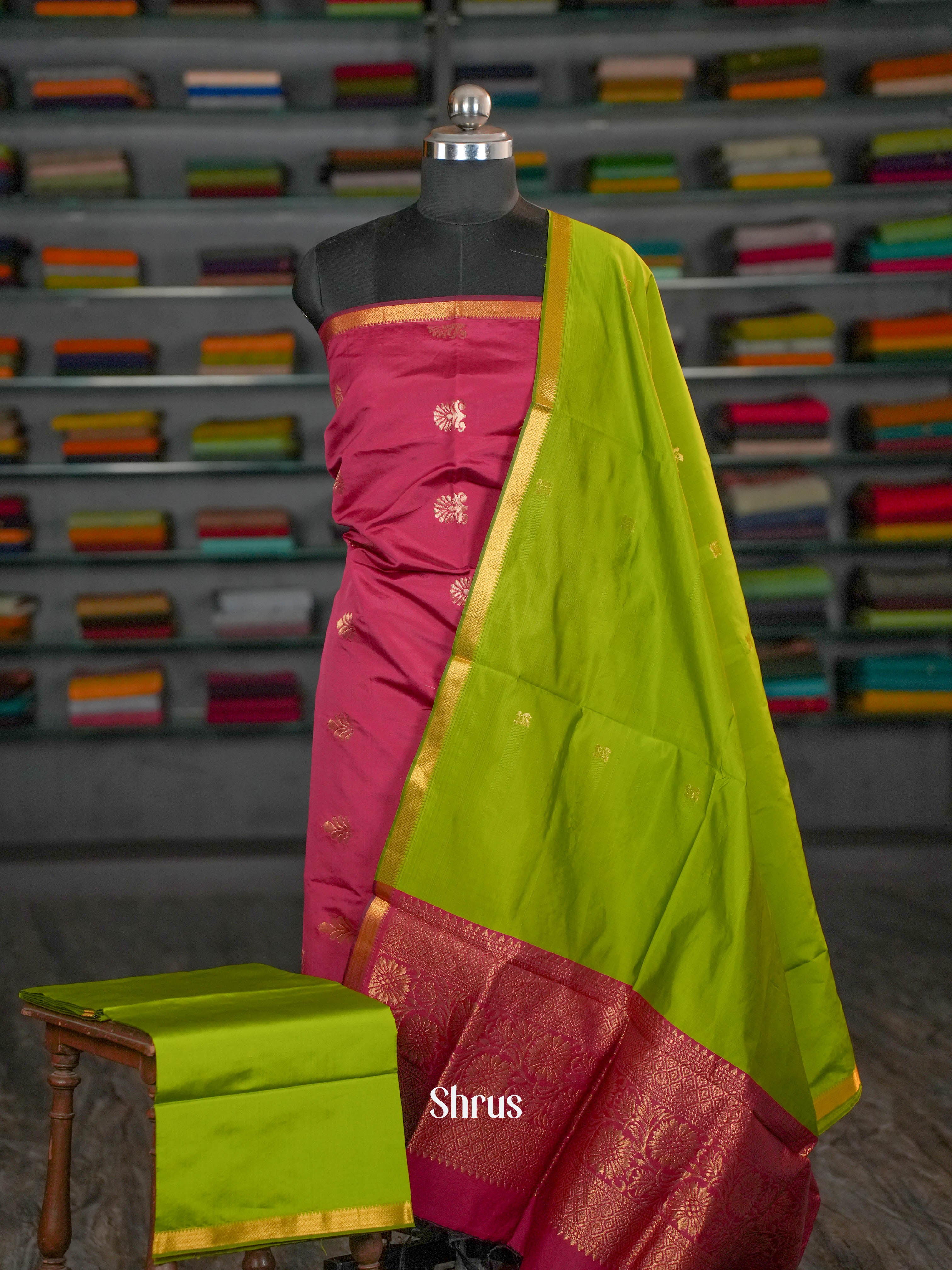 Maroon & Green - semi softsilk salwar