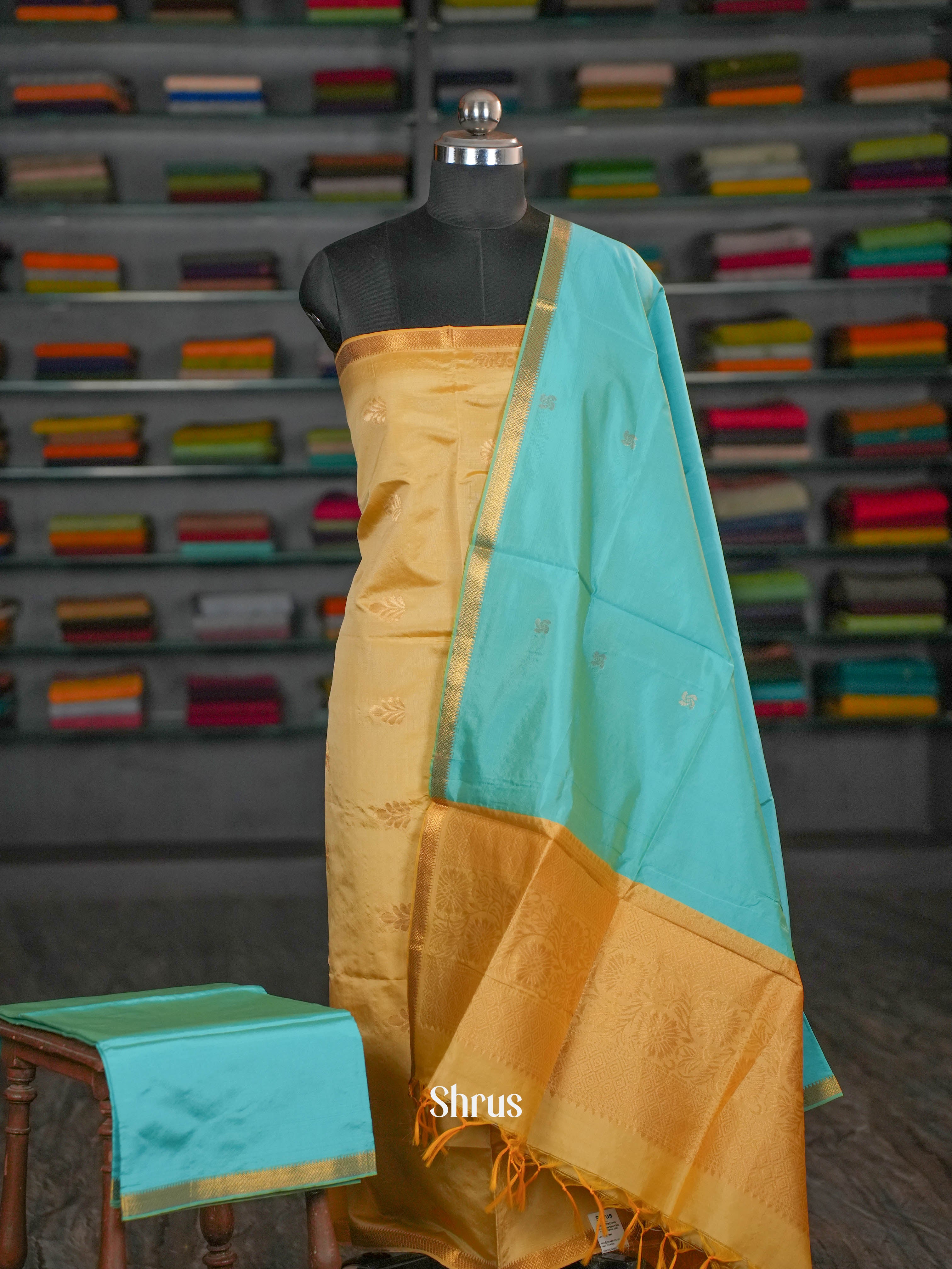 Gold  & Teal - semi softsilk salwar