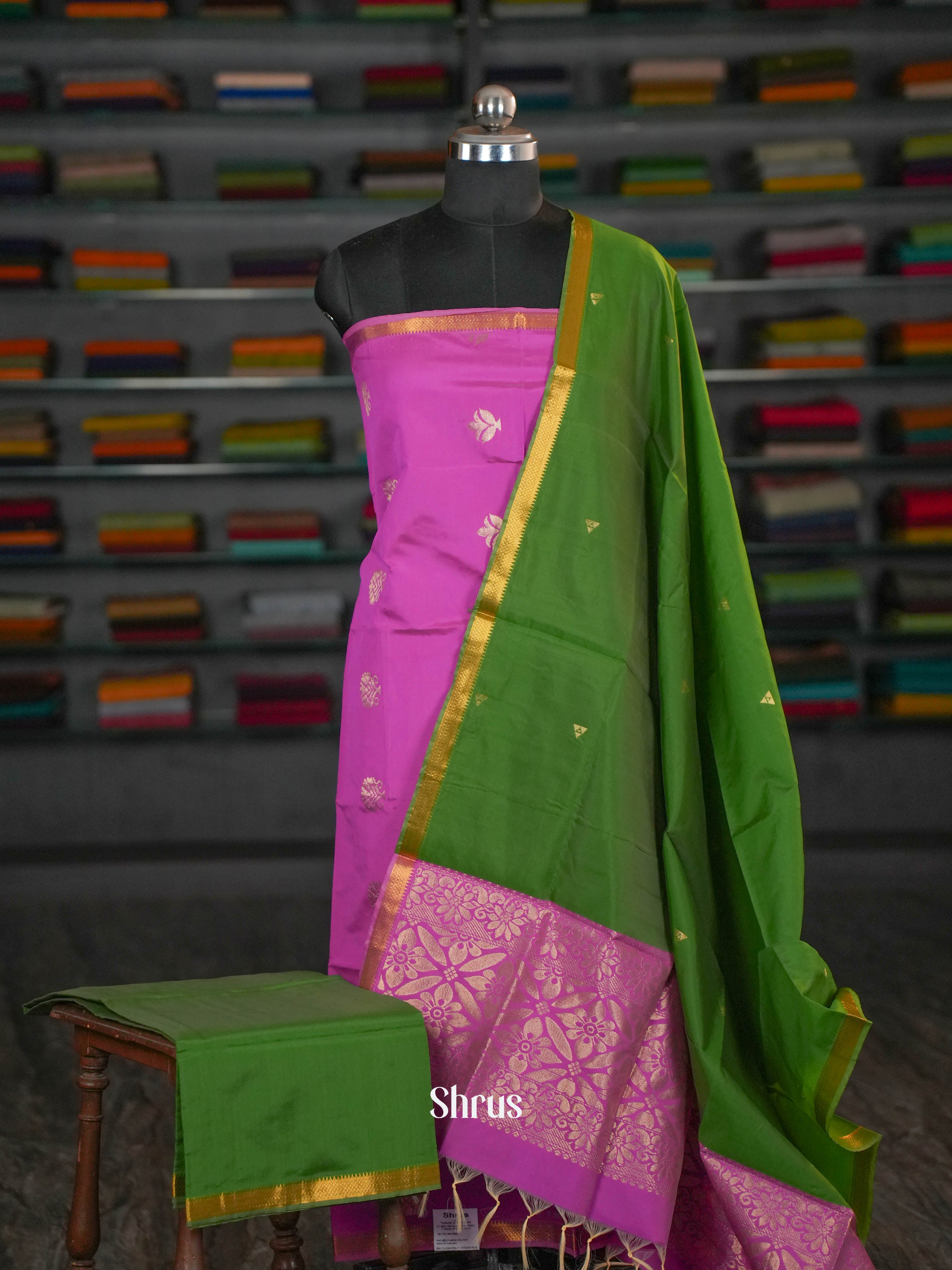 Violet  & Green - semi softsilk salwar