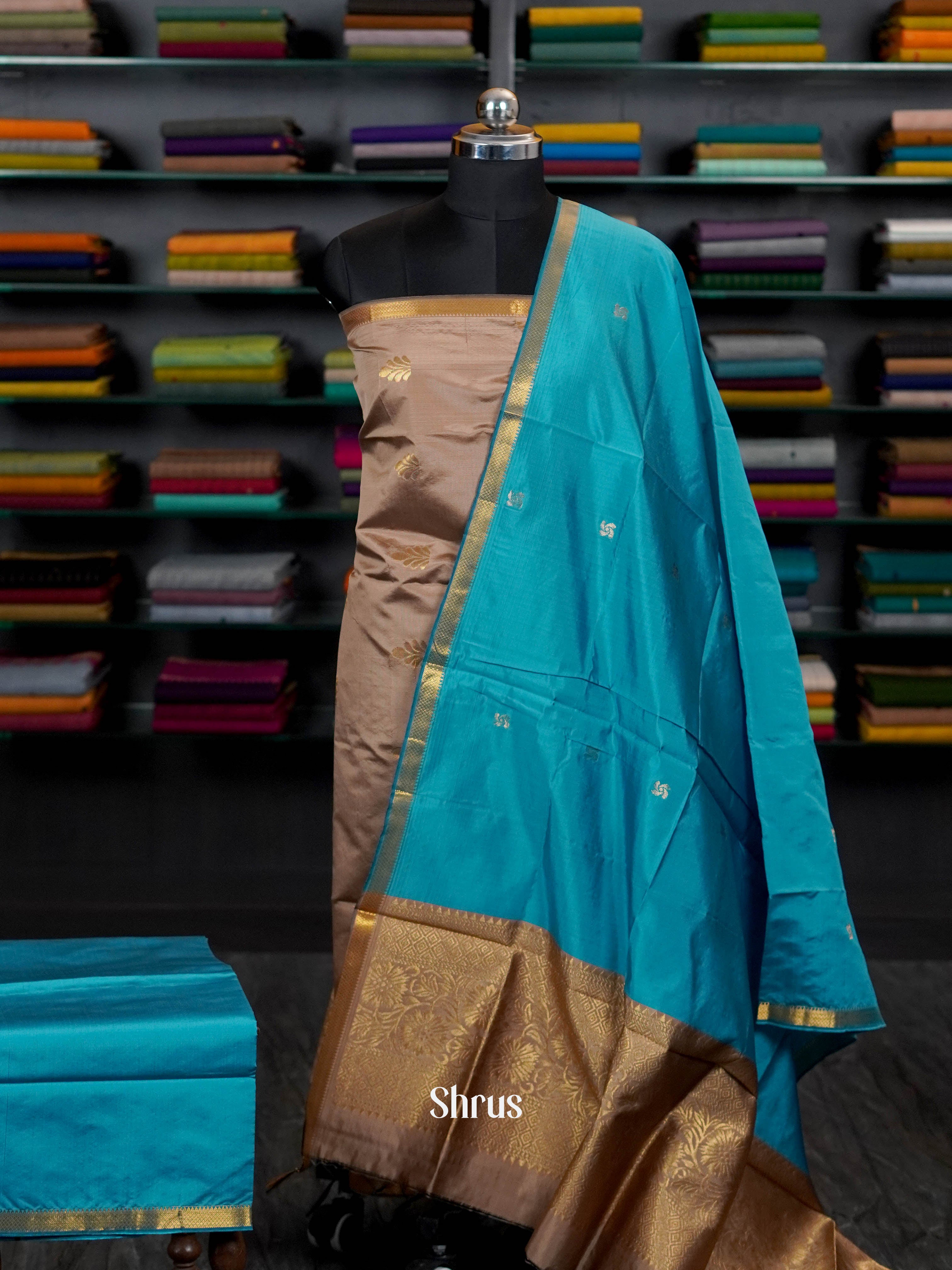 Brown & Blue- semi softsilk salwar