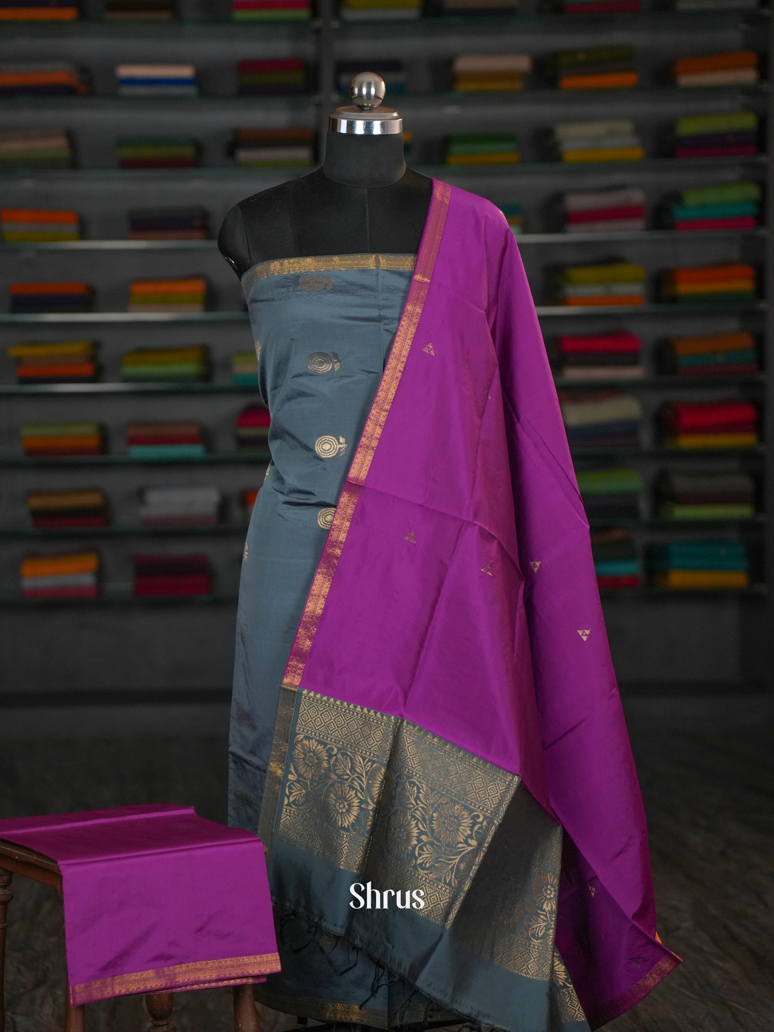 Grey & Majenta - semi softsilk salwar