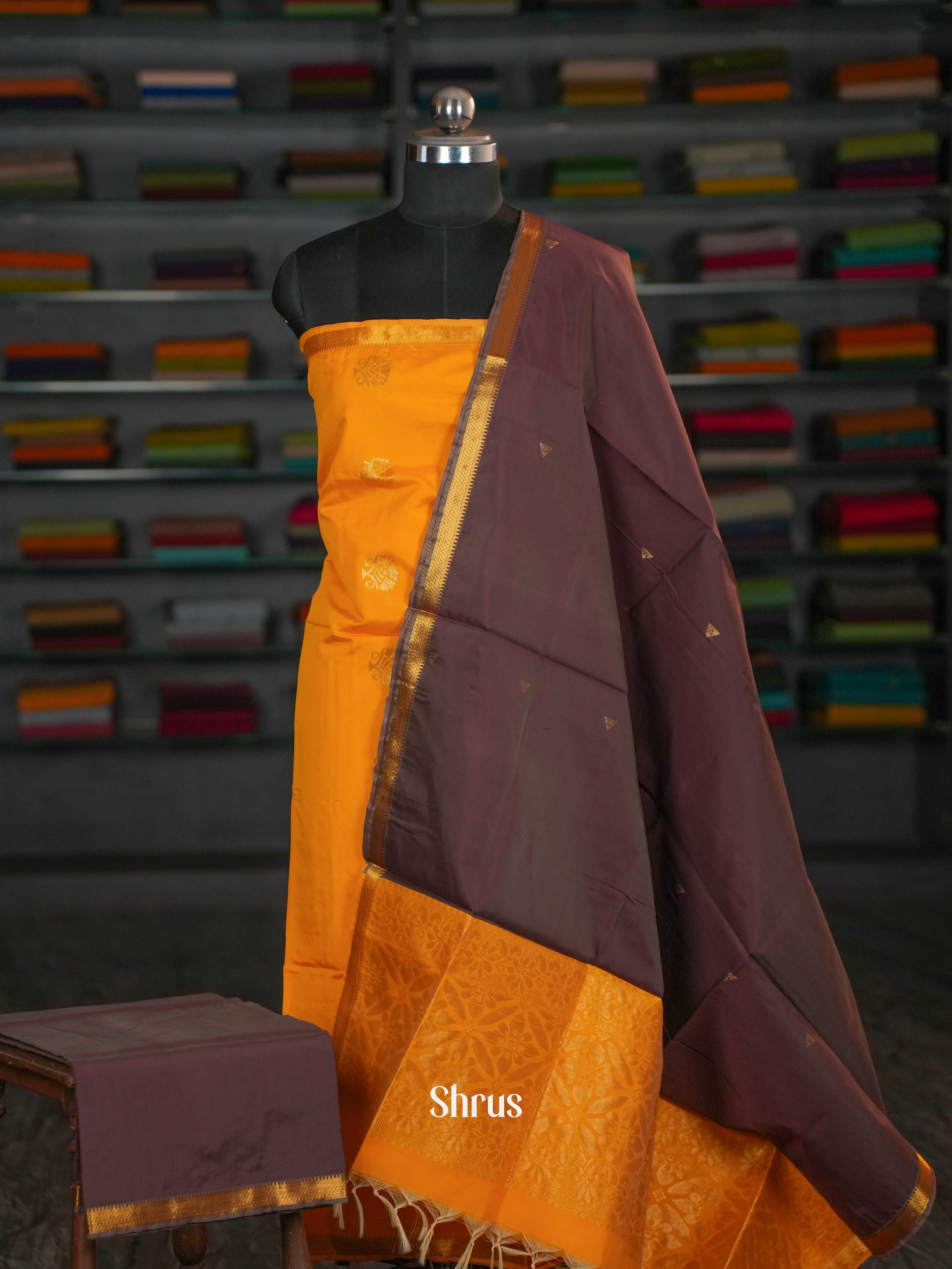 Orange & Brown - semi softsilk salwar