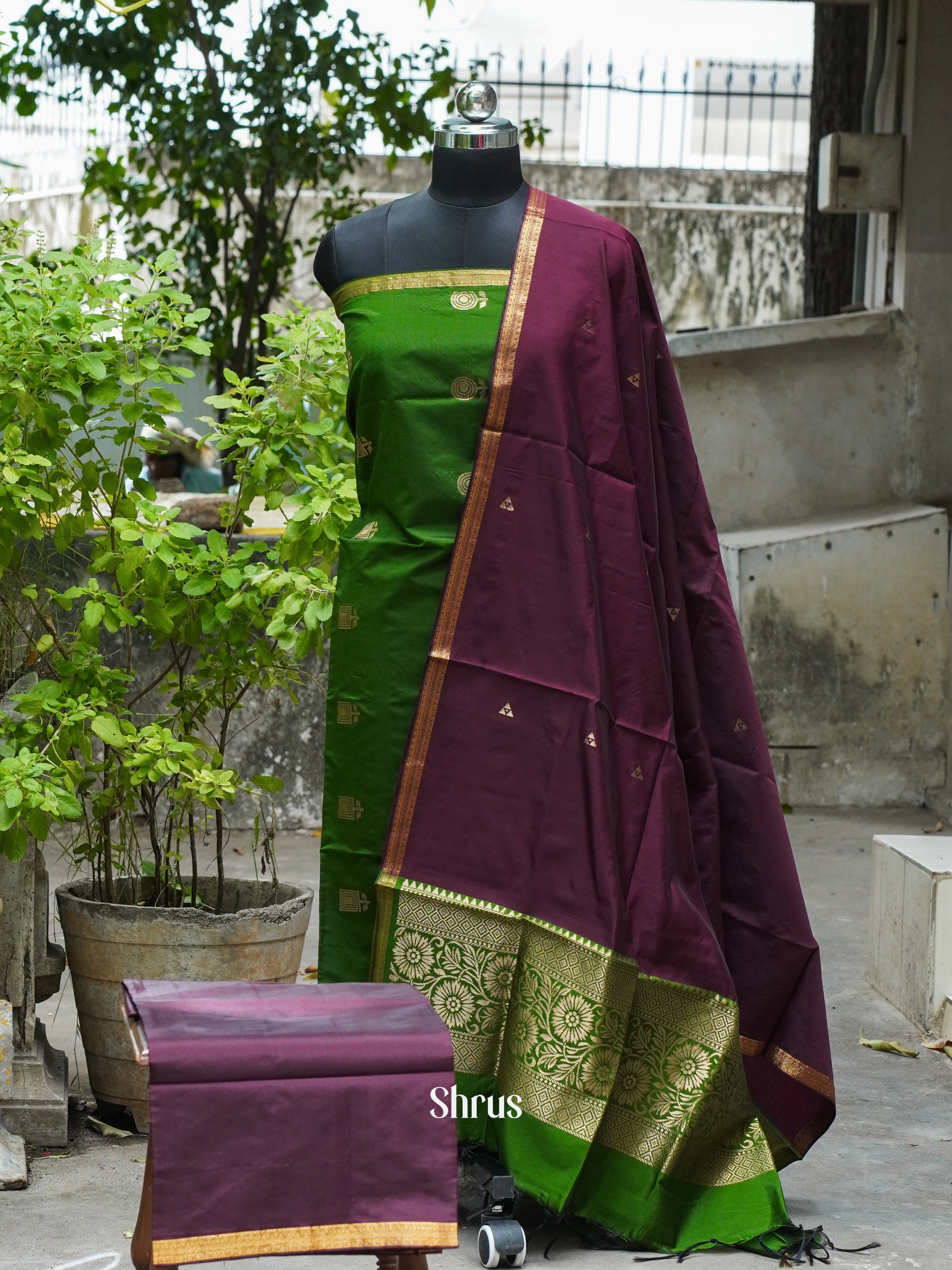 Green & Maroon - semi softsilk salwar