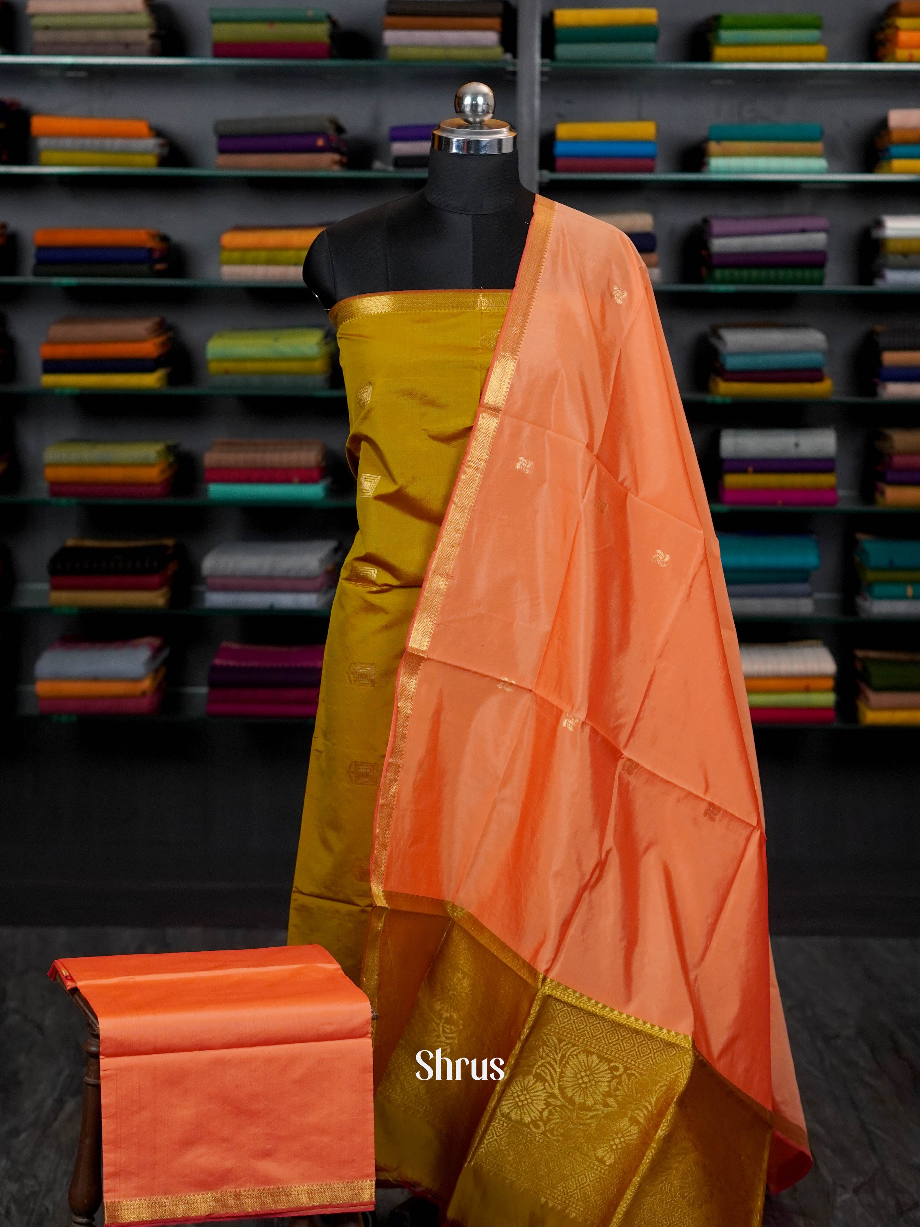 Green & Peach - semi softsilk salwar