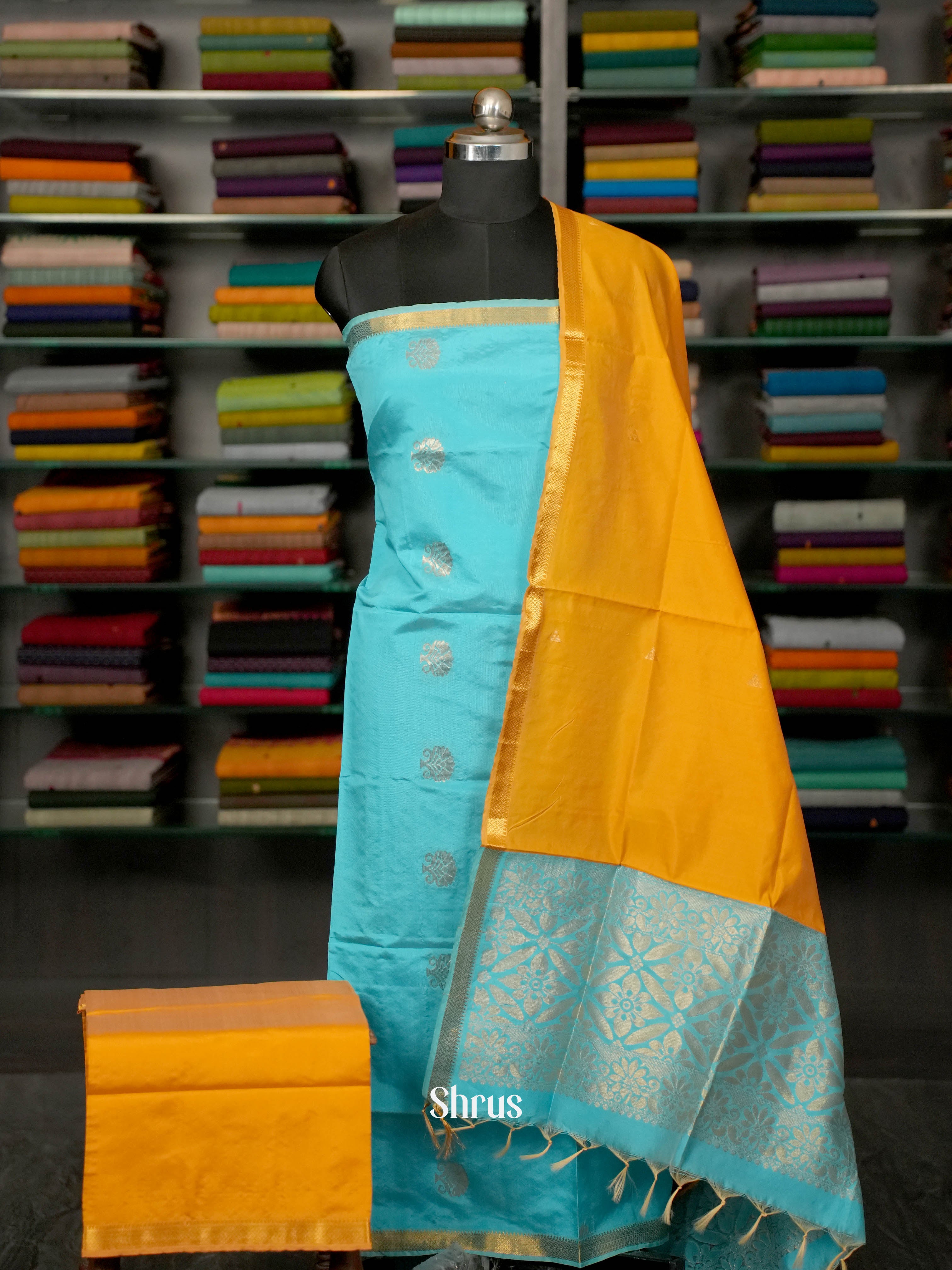 Teal & Mustard - semi softsilk salwar