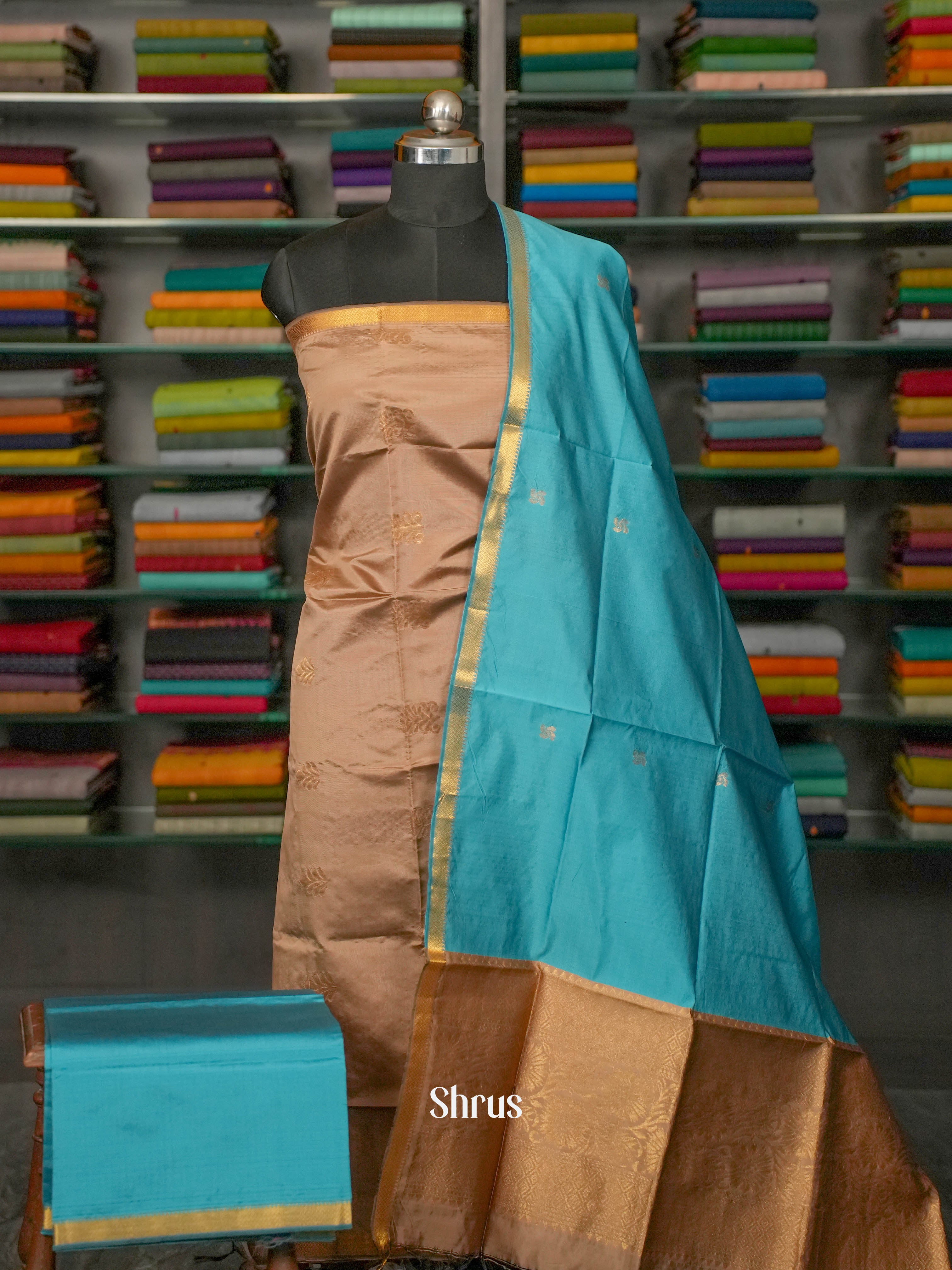 Brown & Teal - semi softsilk salwar