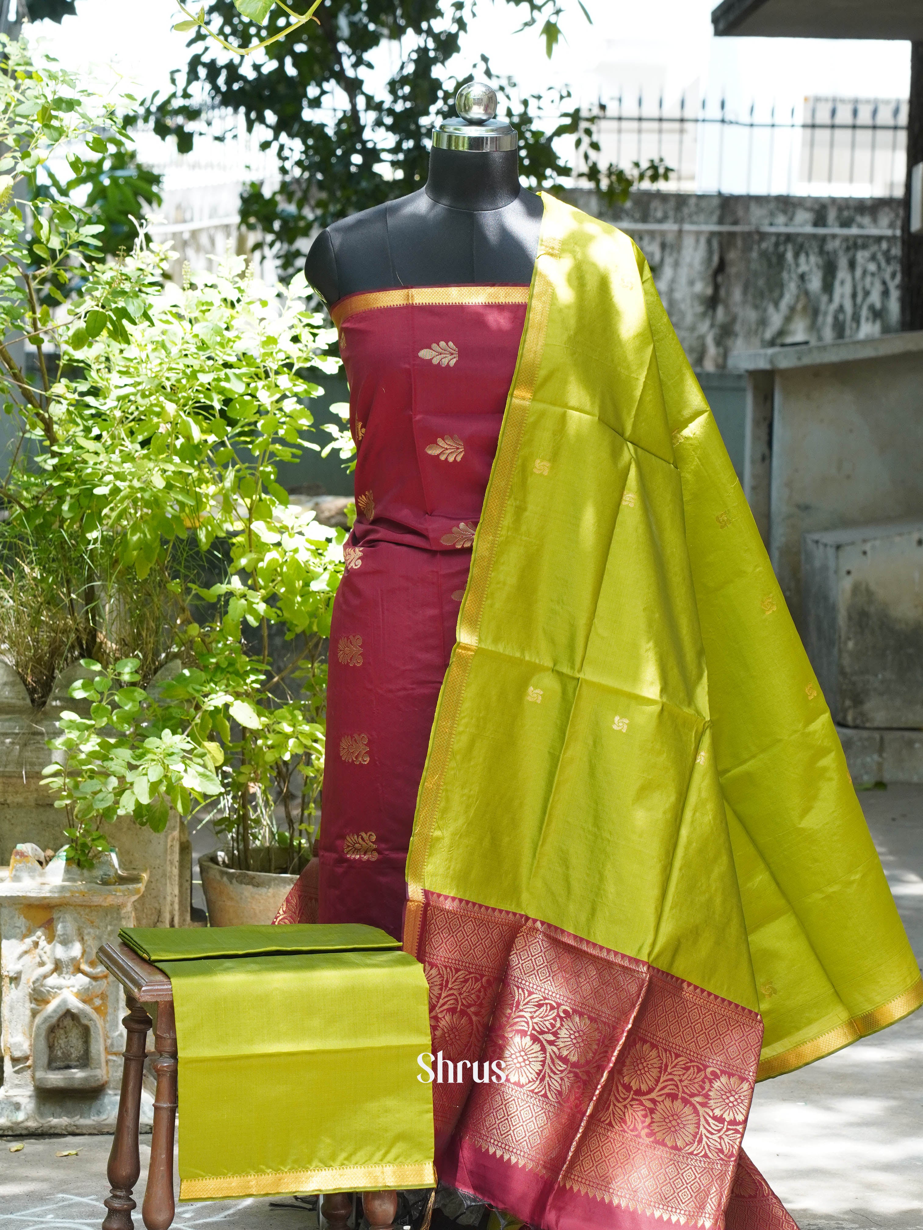 Maroon & Green - semi softsilk salwar