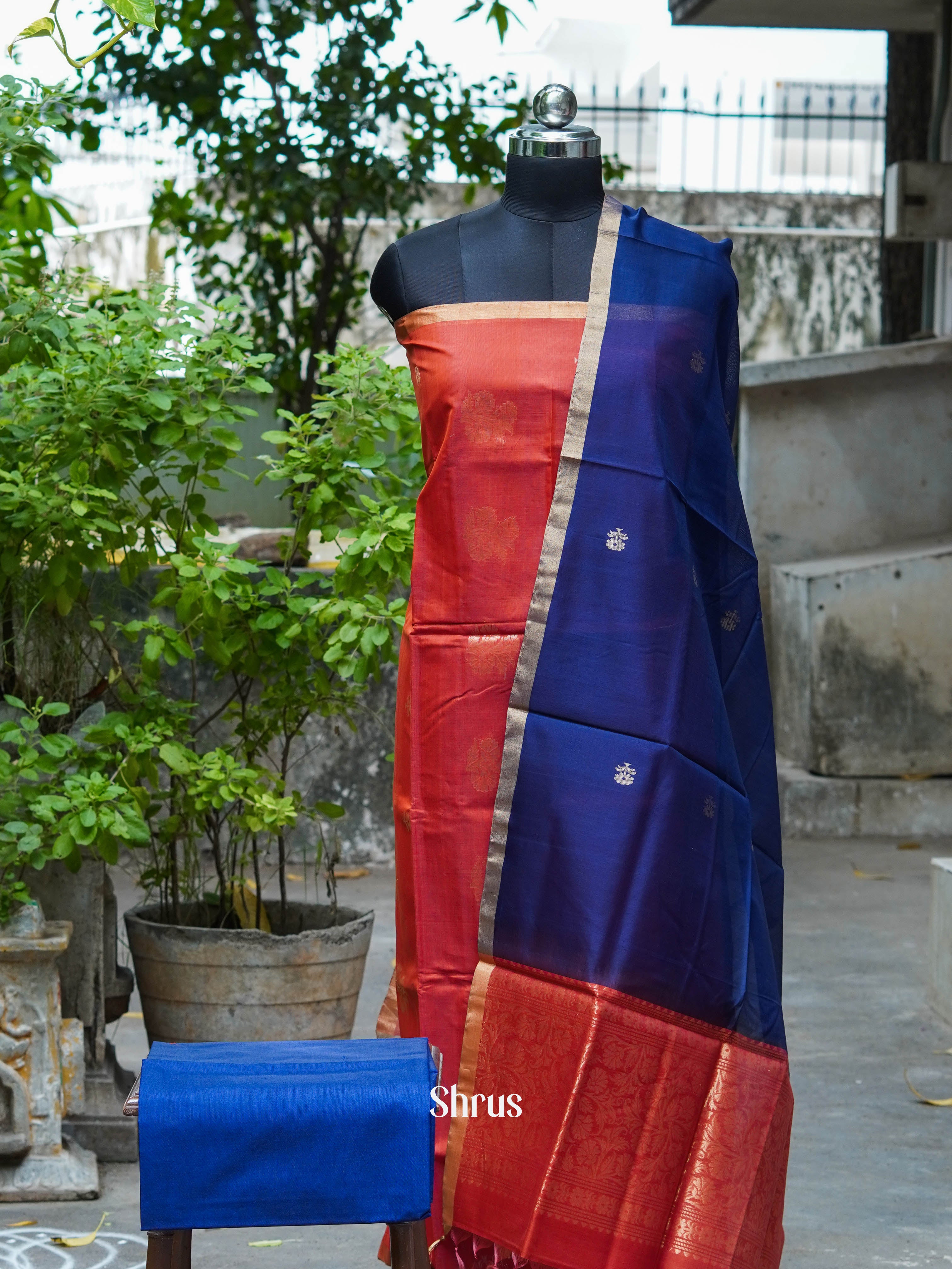 Brown & Navy Blue  - Silkcotton salwar