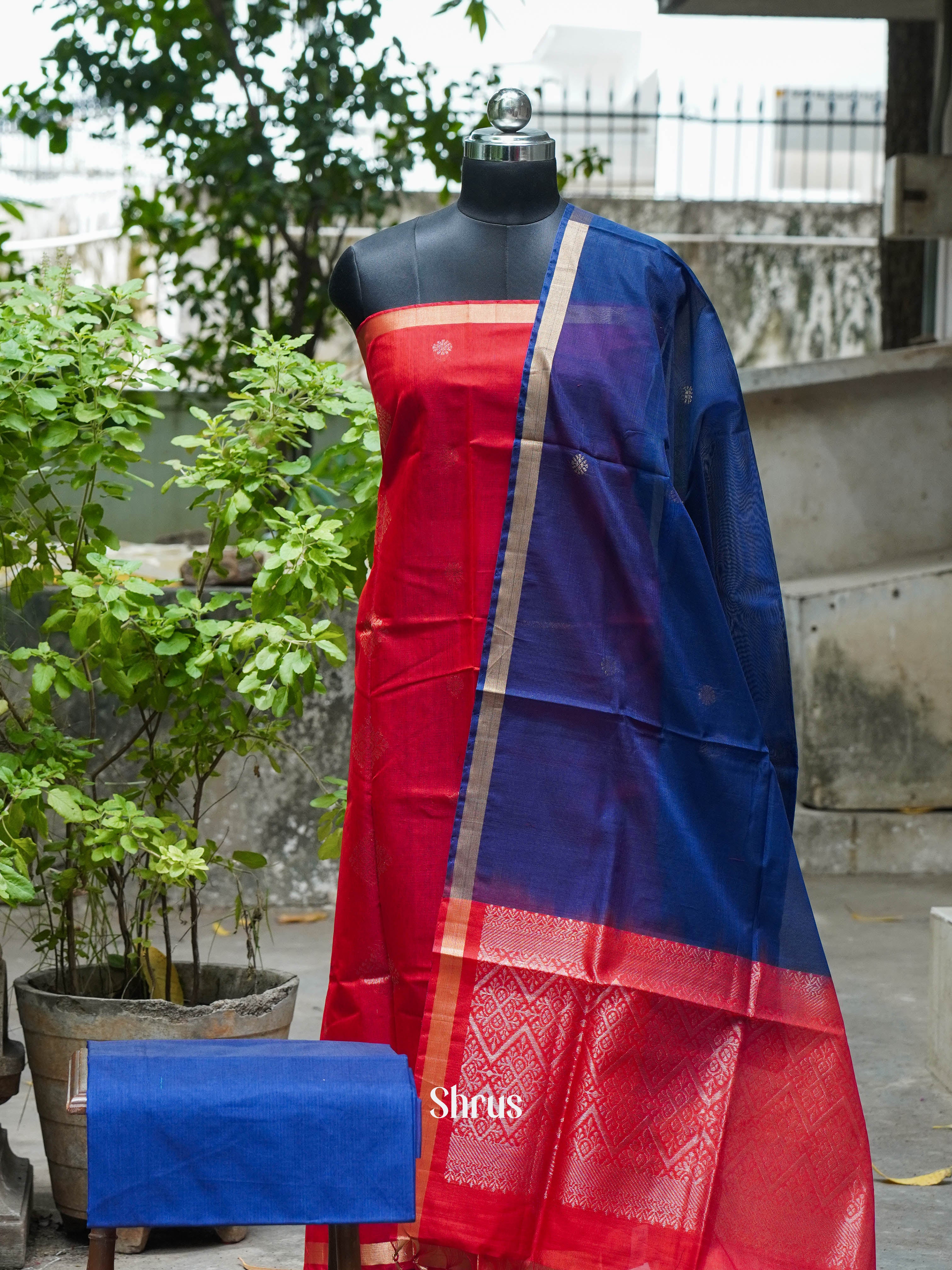 Maroon & Blue  - Silkcotton salwar