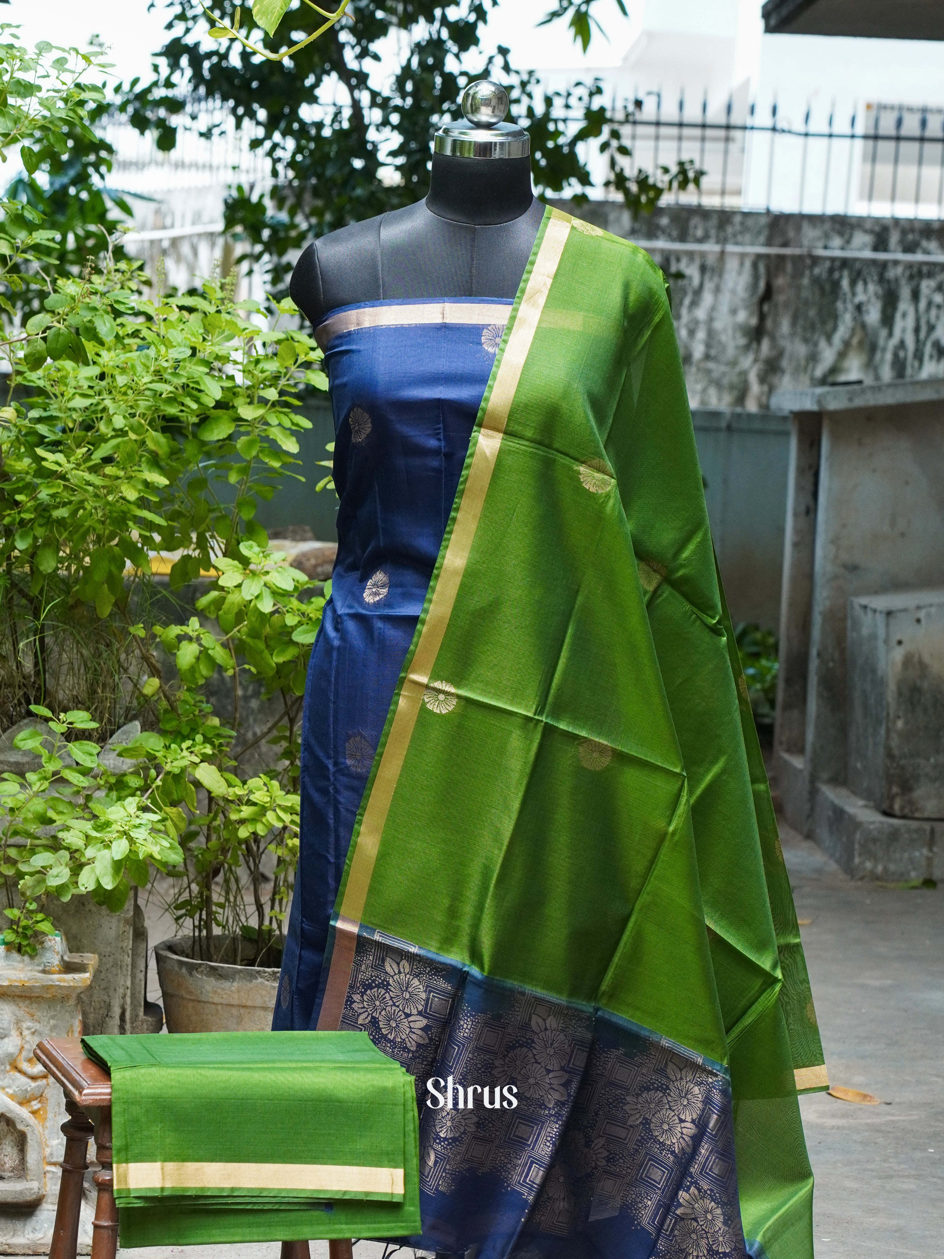 Blue & Green - Silk cotton salwar