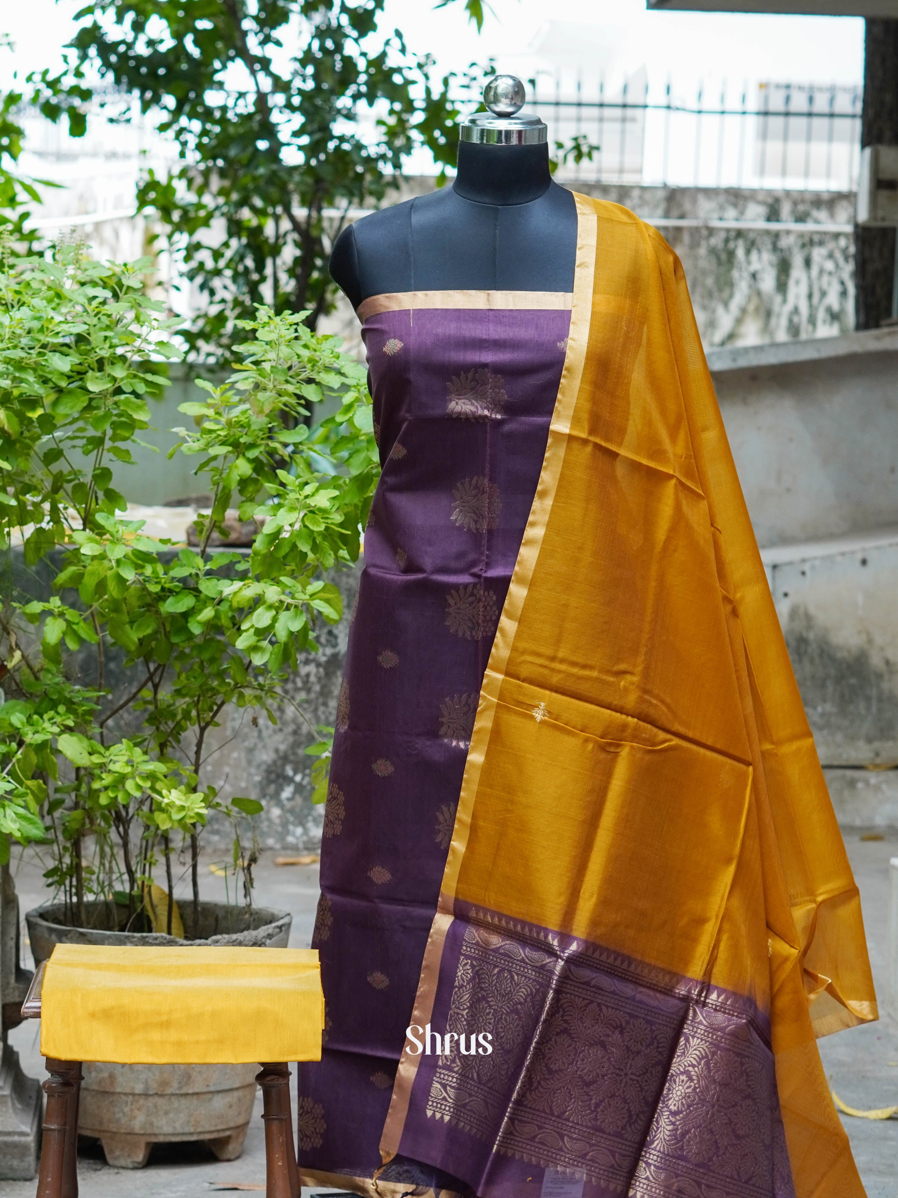 Dark Brown & Mustard  - Silk cotton salwar