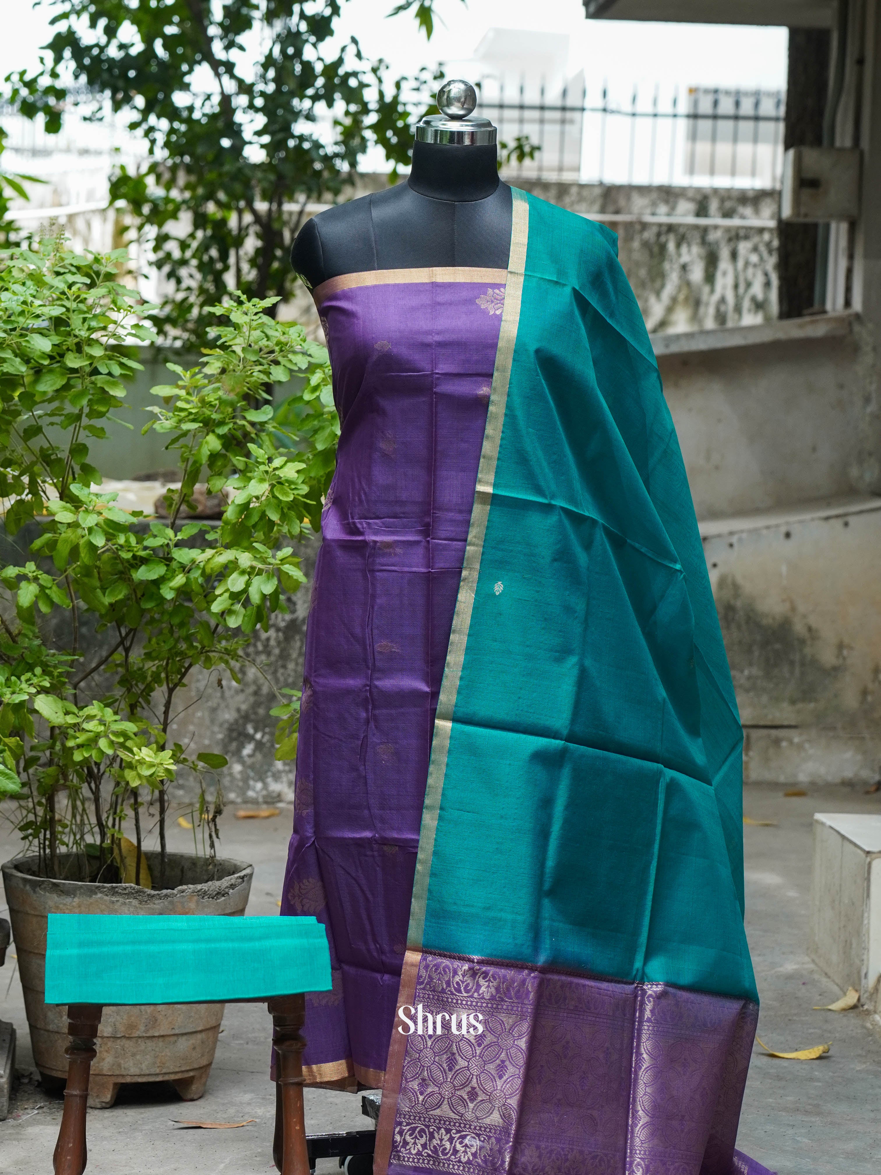 Pale Purple & Teal Blue  - Silkcotton salwar