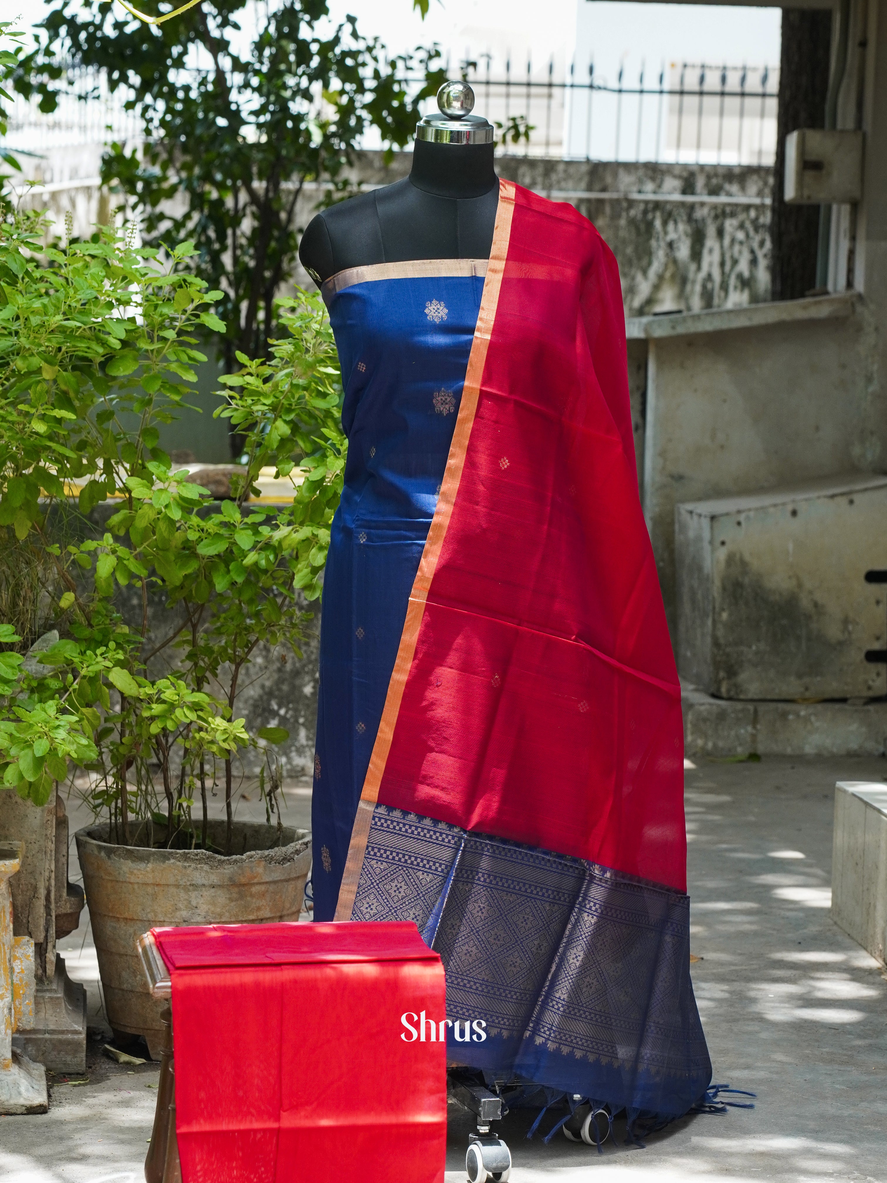 Blue  & Red - Silkcotton salwar