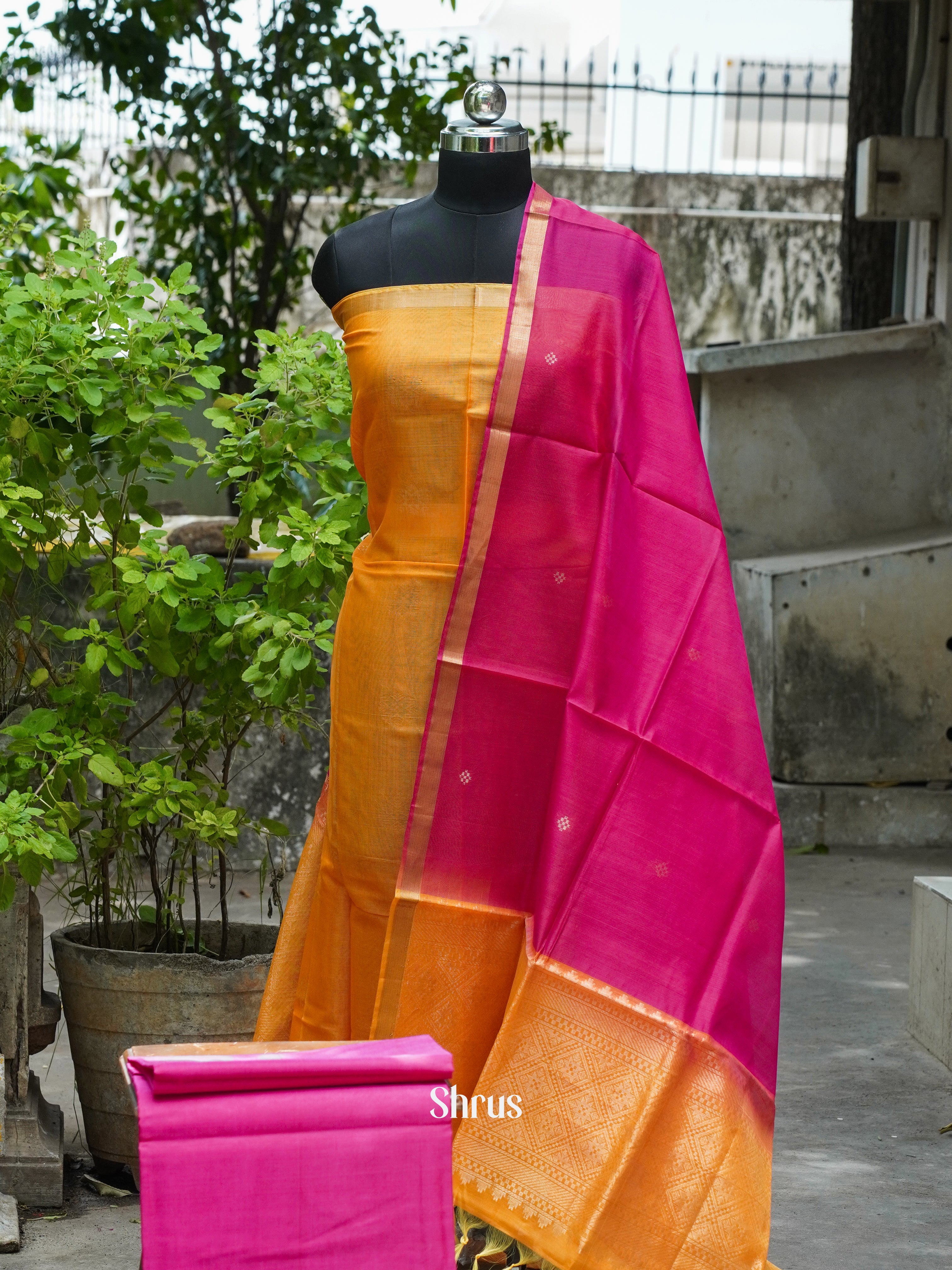 Mustard & Pink - Silkcotton salwar