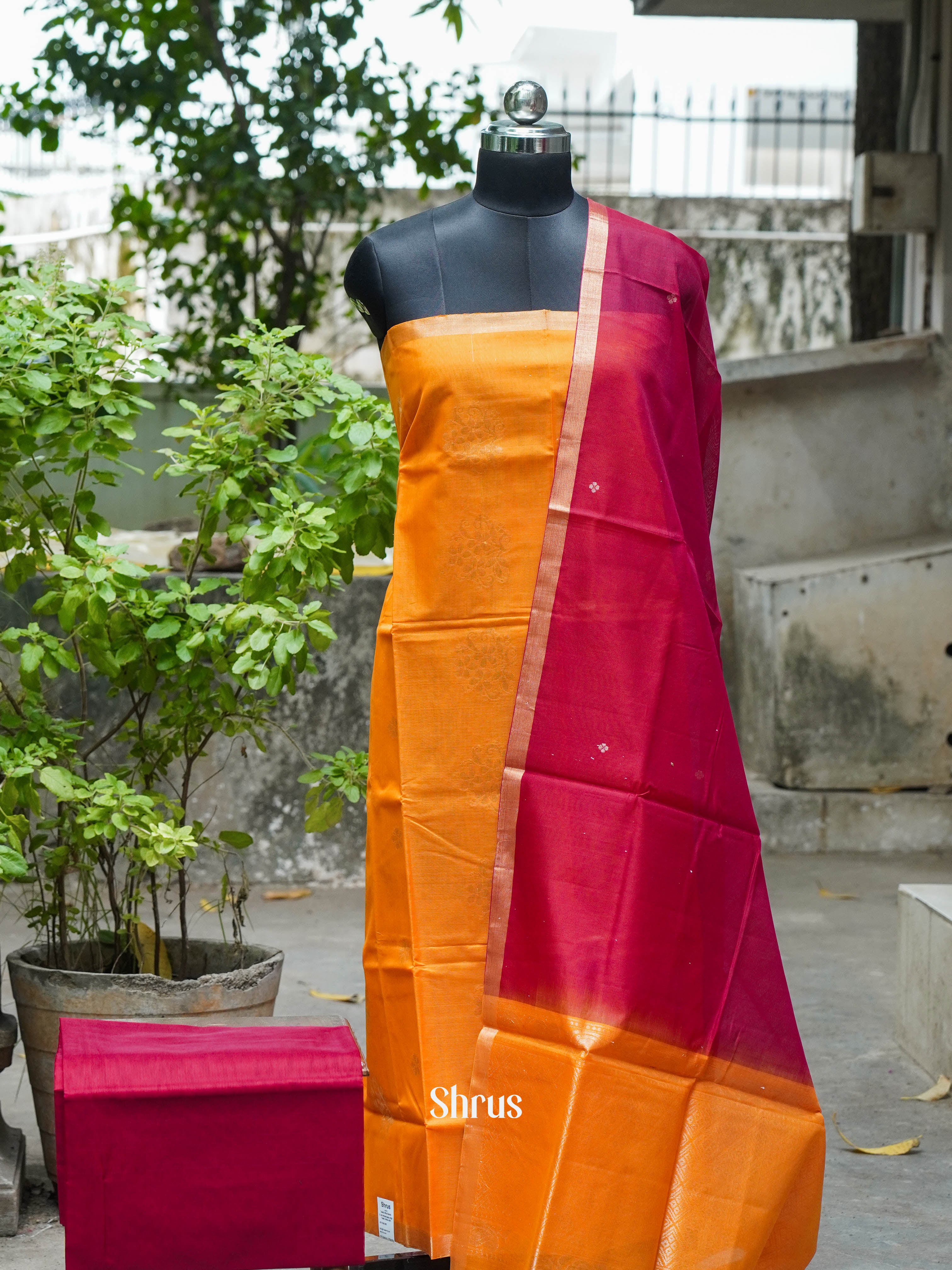 Yellowish Orange & Maroon  - Silkcotton salwar