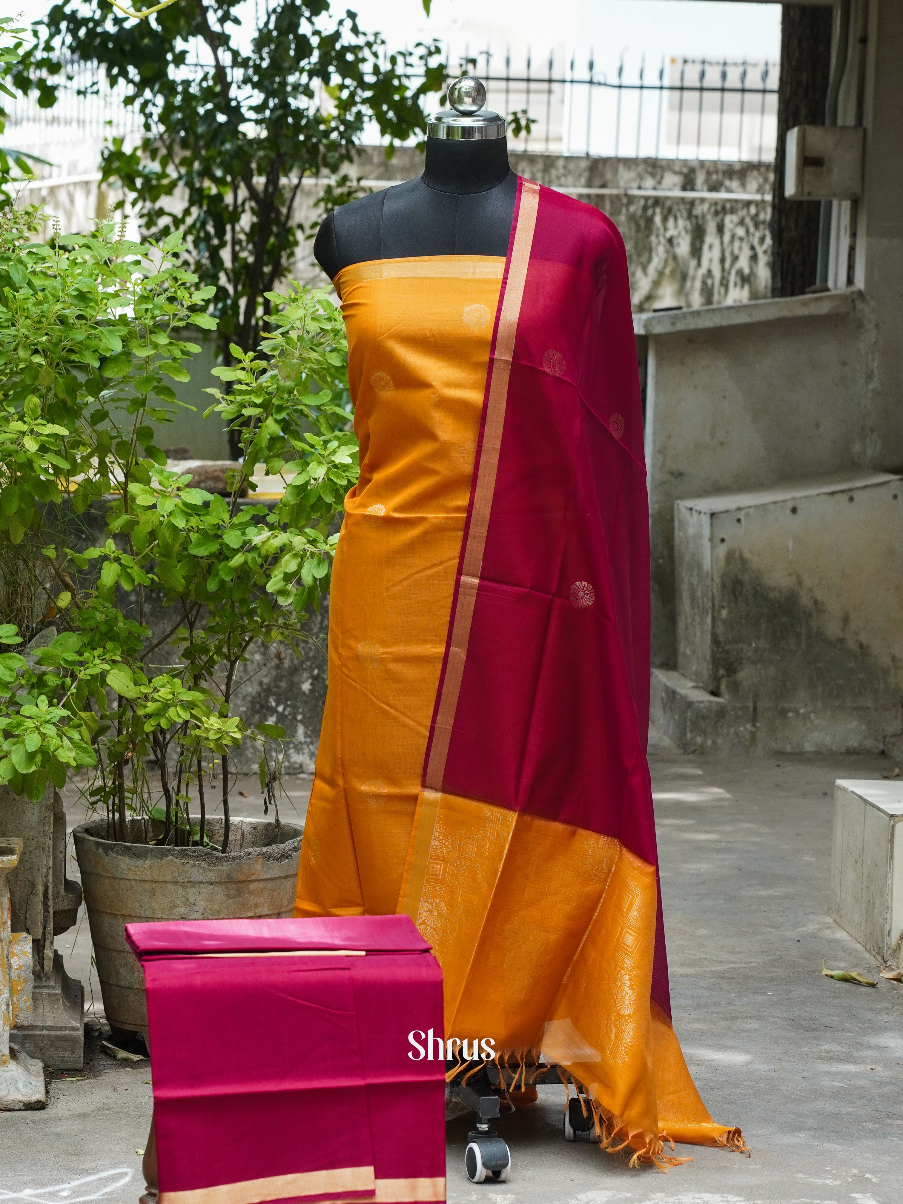 Mustard & Maroon - Silkcotton salwar