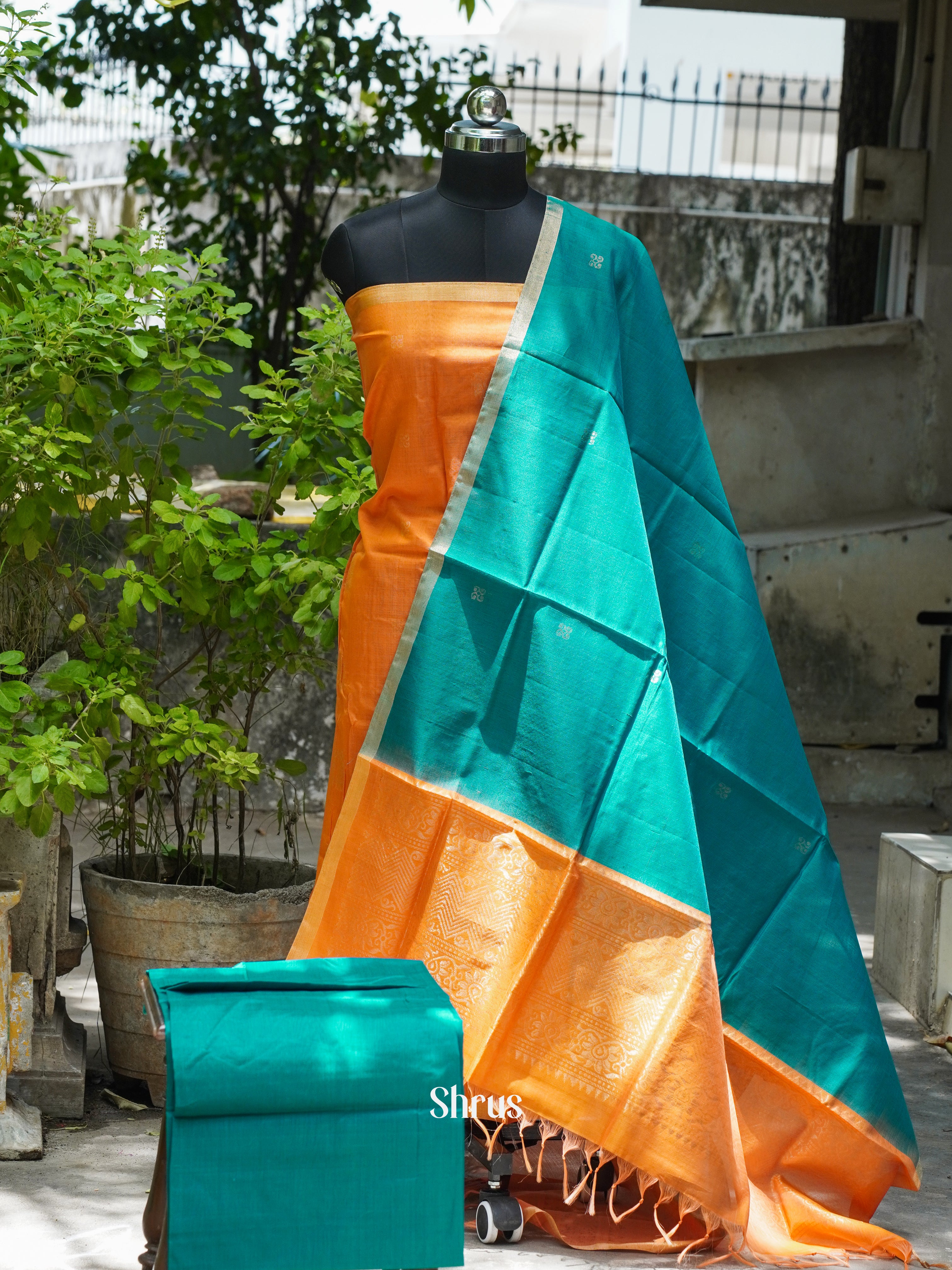 Orange & Green - Silkcotton salwar