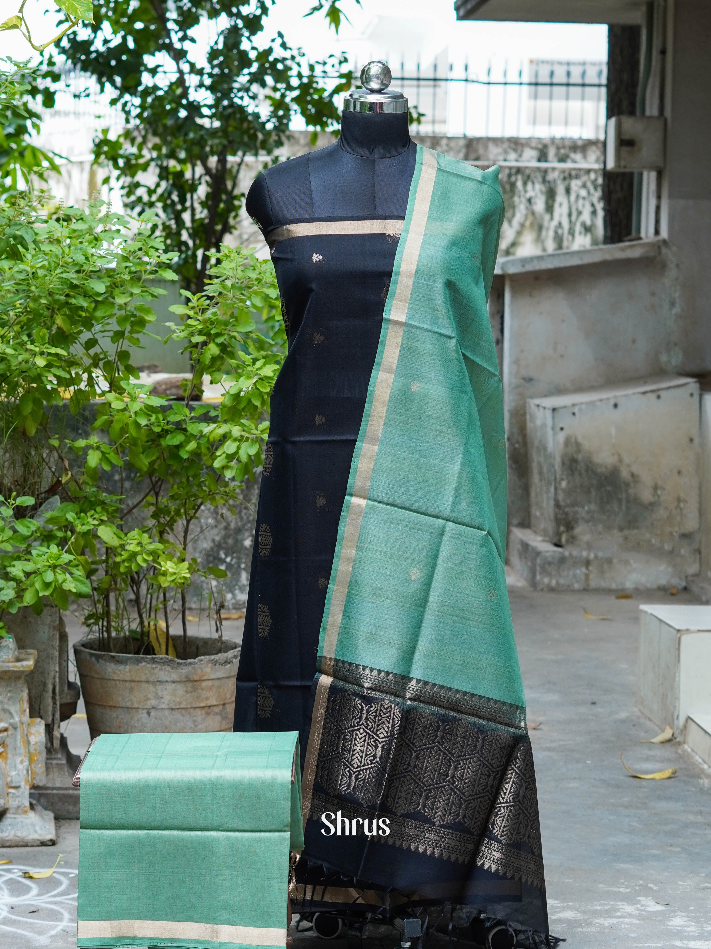 Black & Pistachio  - Silkcotton salwar