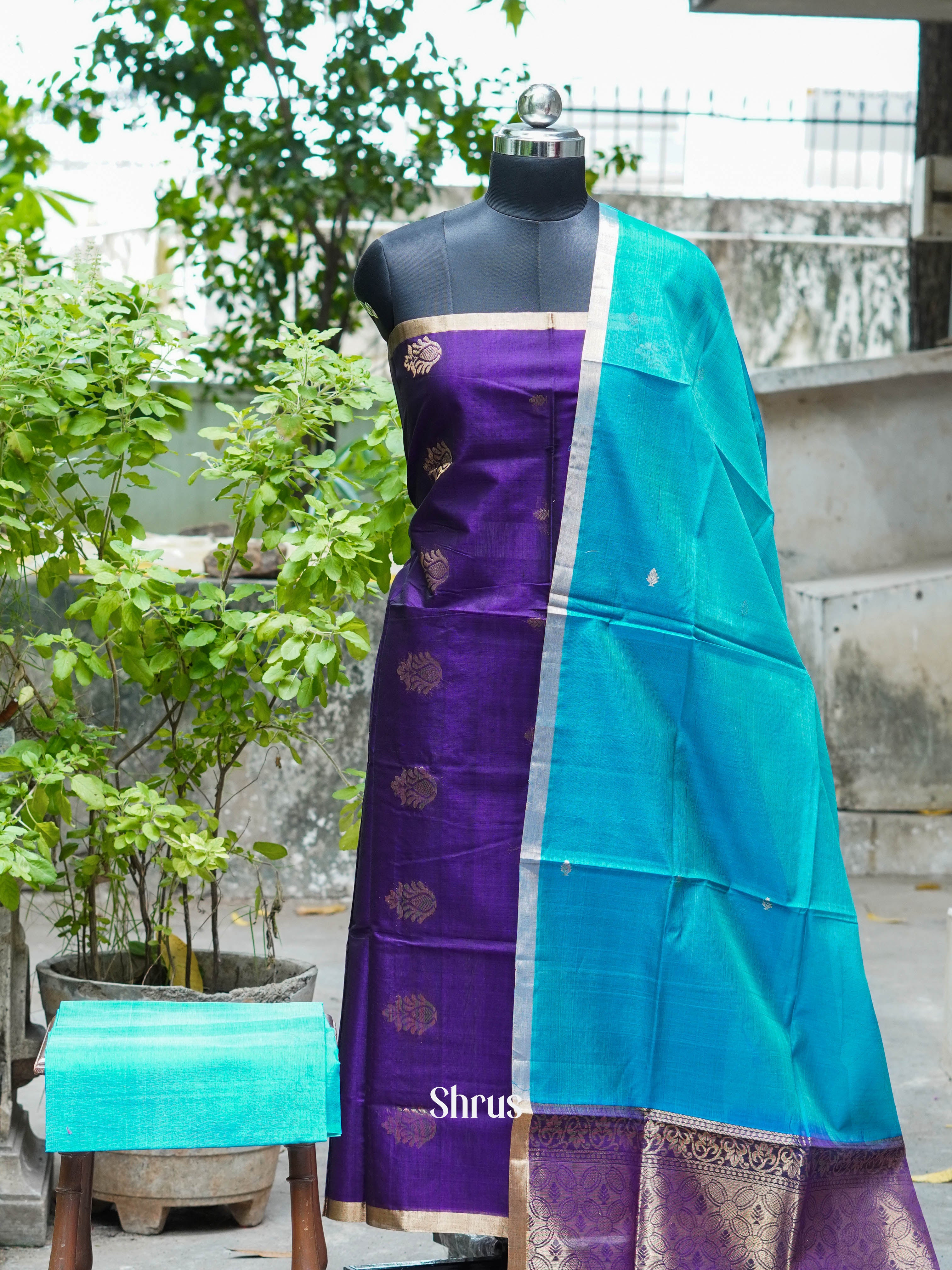 Dark Violet & Blue  - Silkcotton salwar