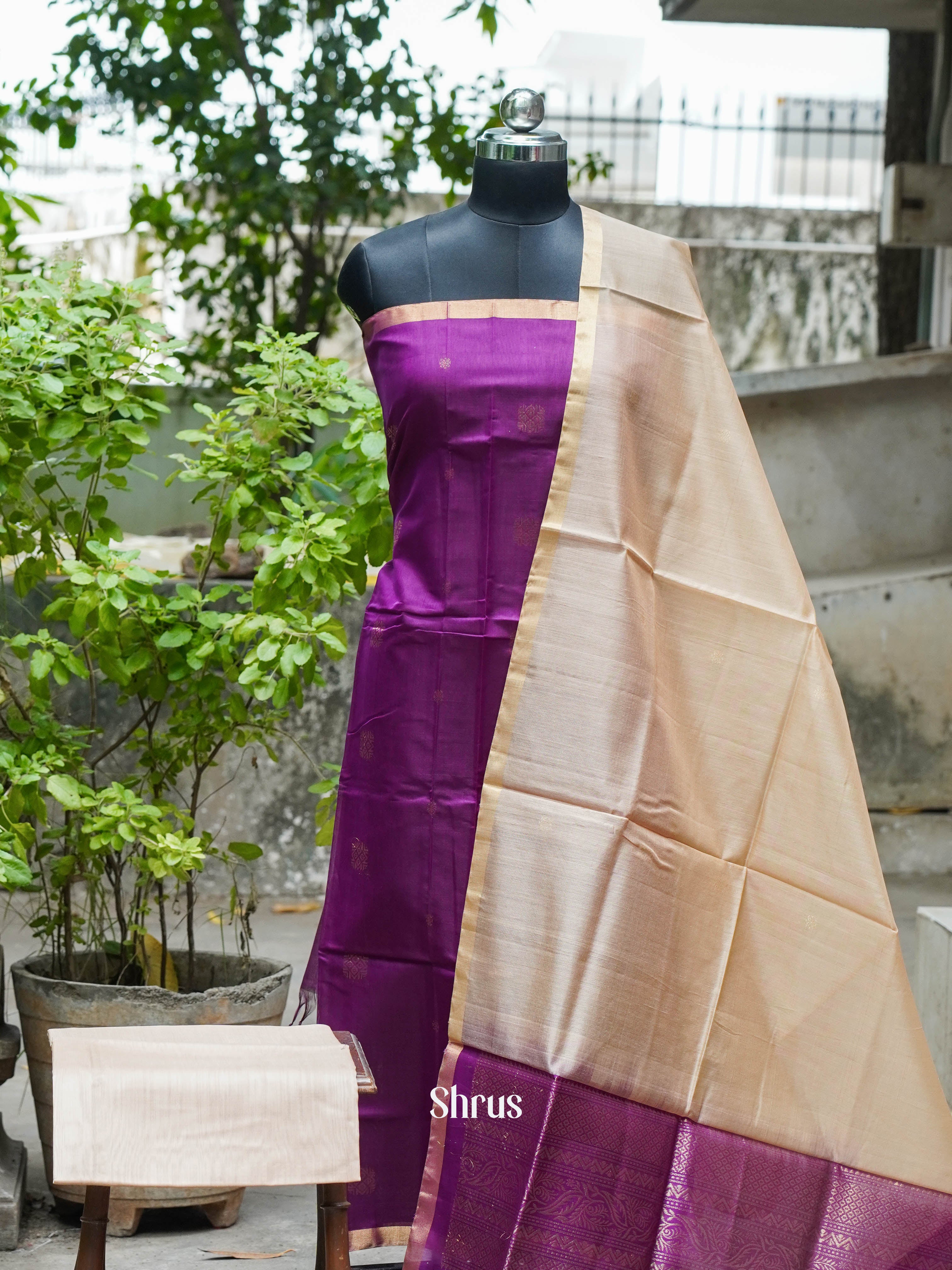 Purple & Pale Peach  - Silkcotton salwar