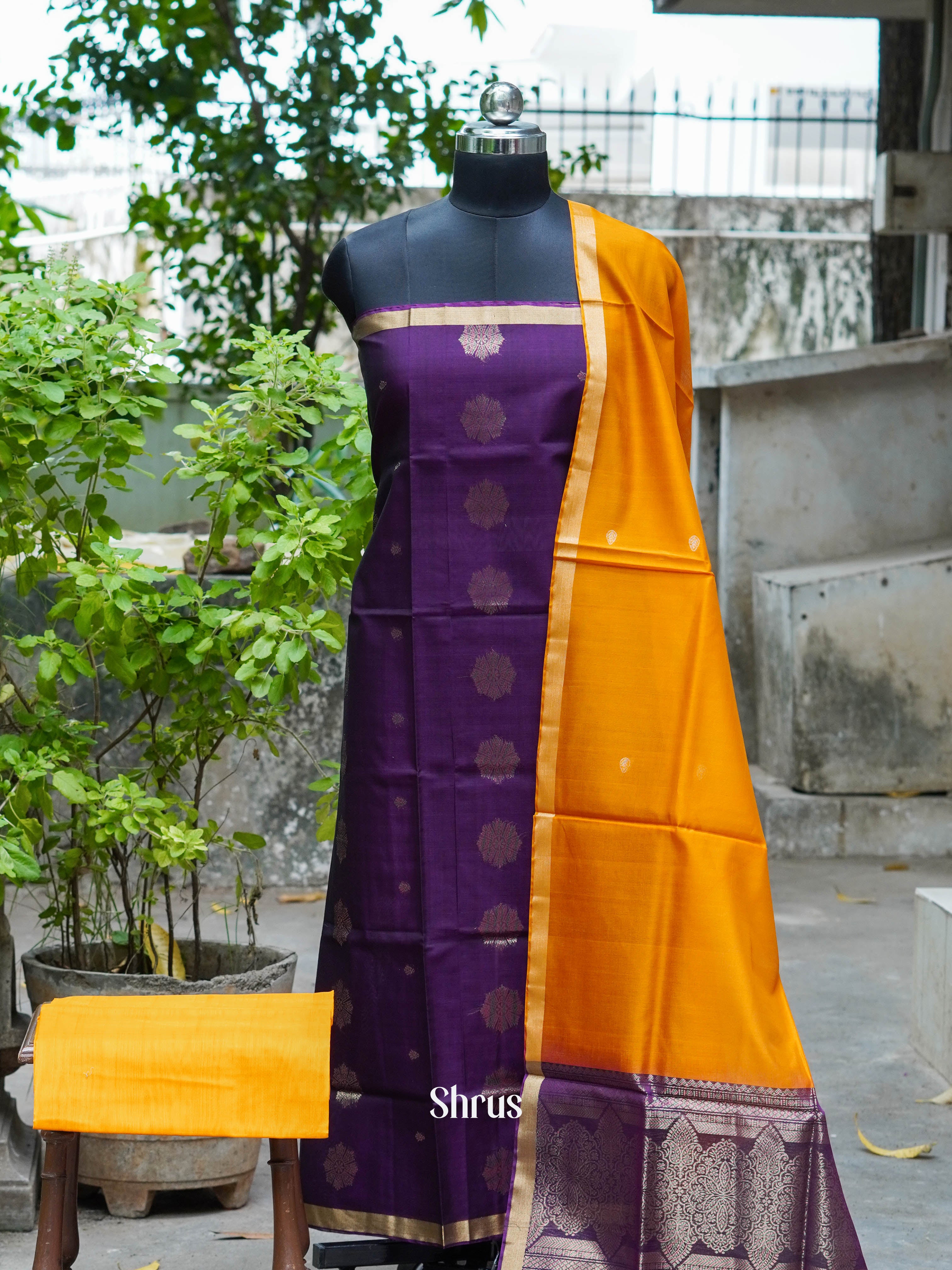 Violet & Orange - Silkcotton salwar