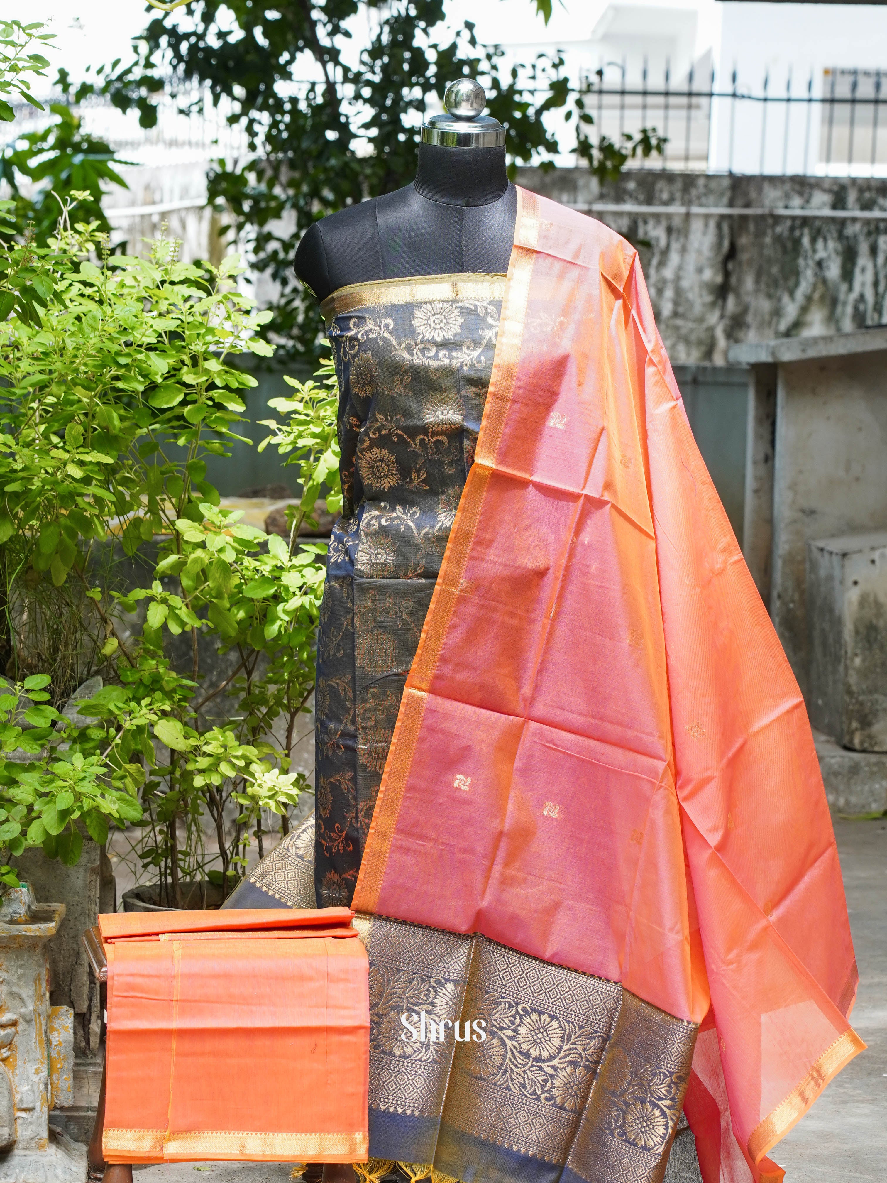 Grey & Orange  - Semi silkcotton salwar