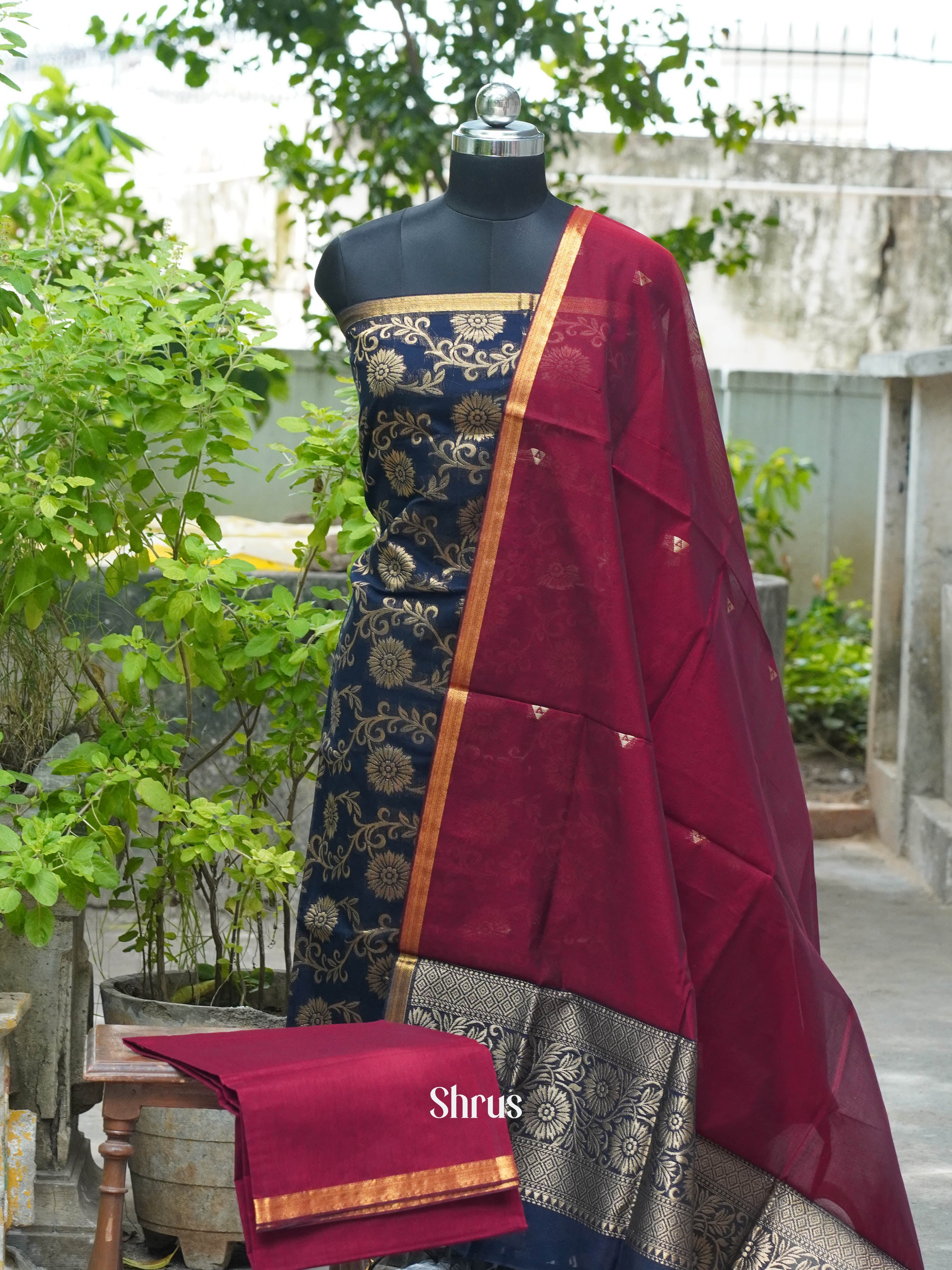 Blue & Maroon -Semi silkcotton salwar