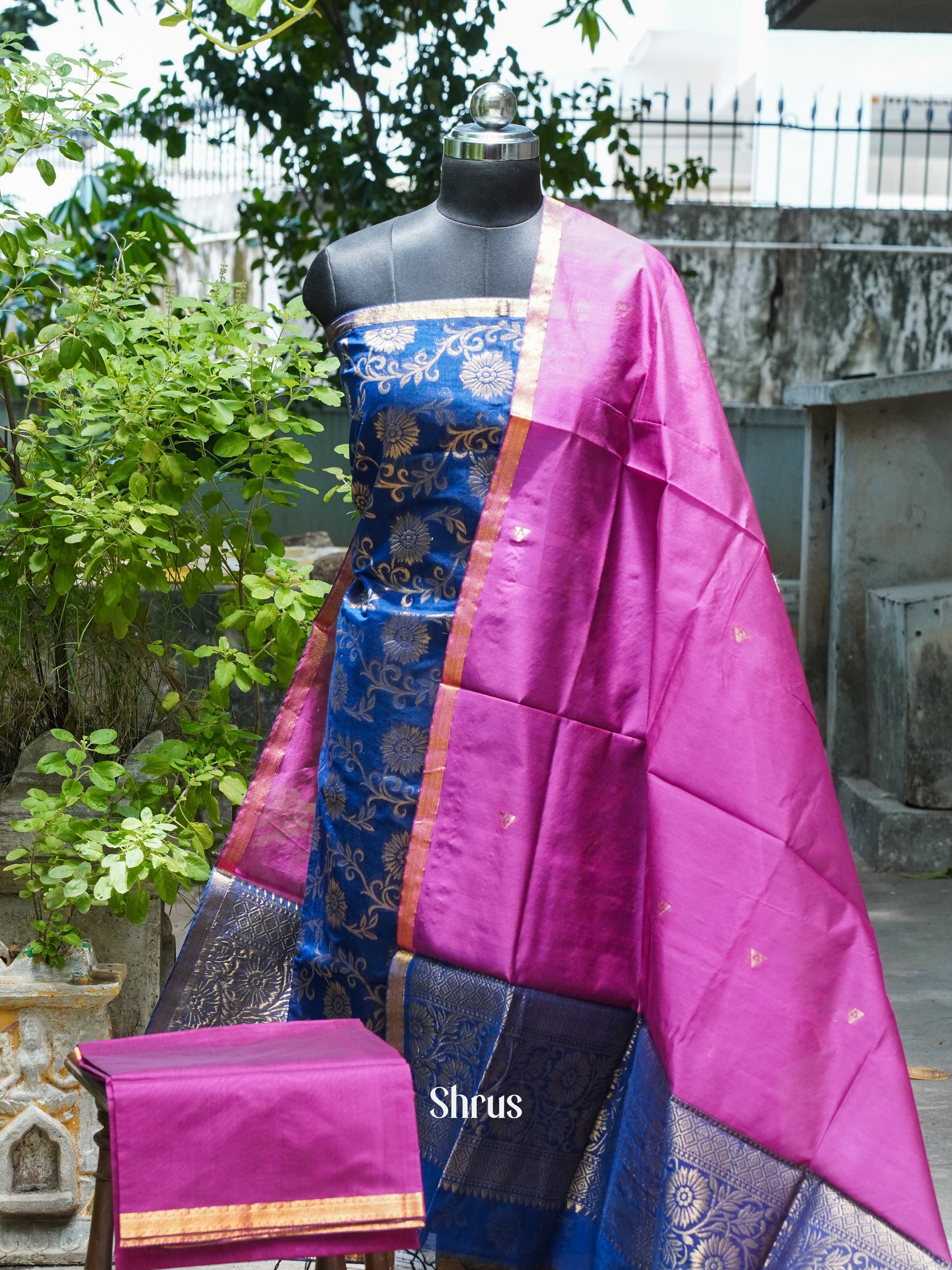 Blue & Purple- Semi silkcotton salwar