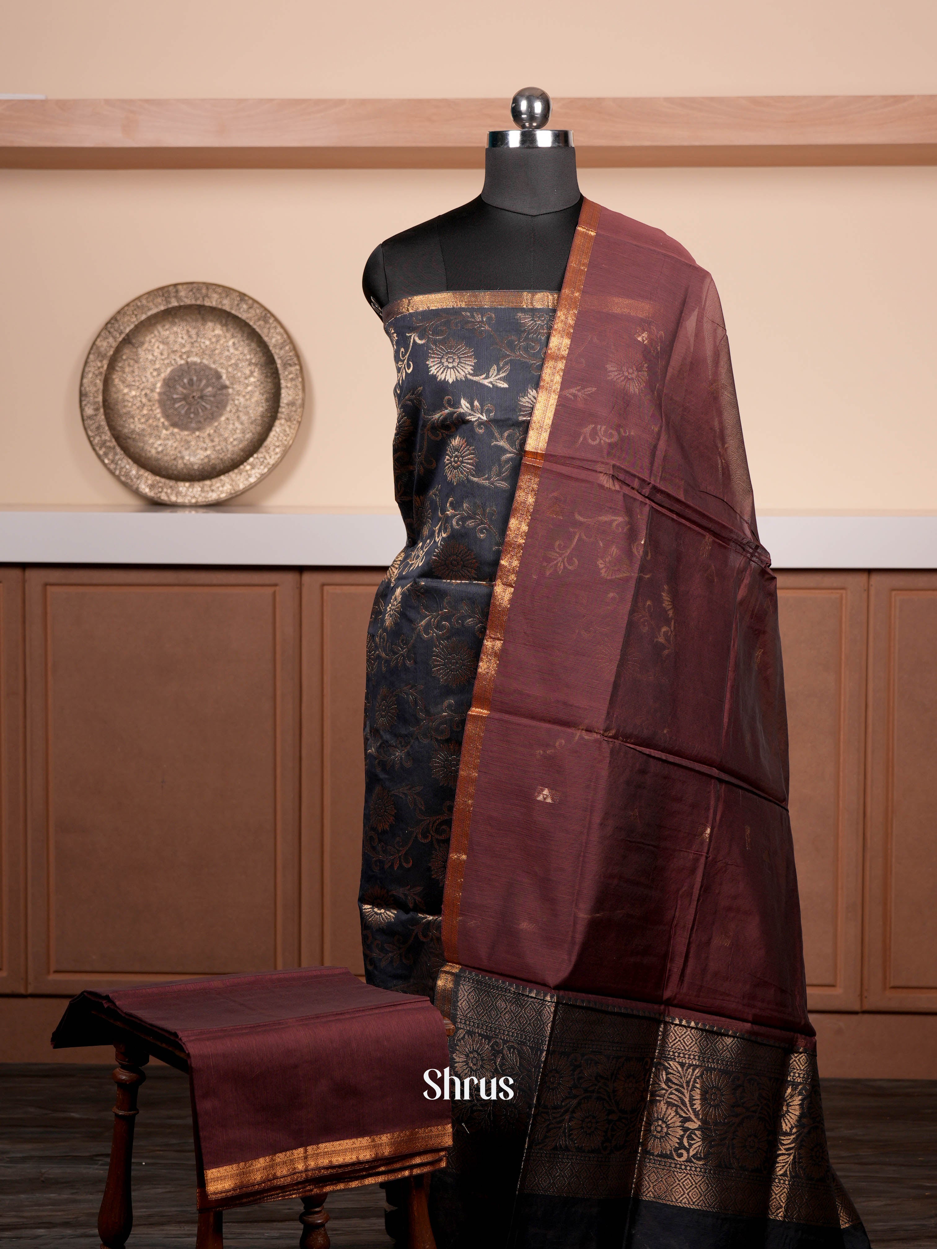 Black & Brown  - Semi silkcotton salwar