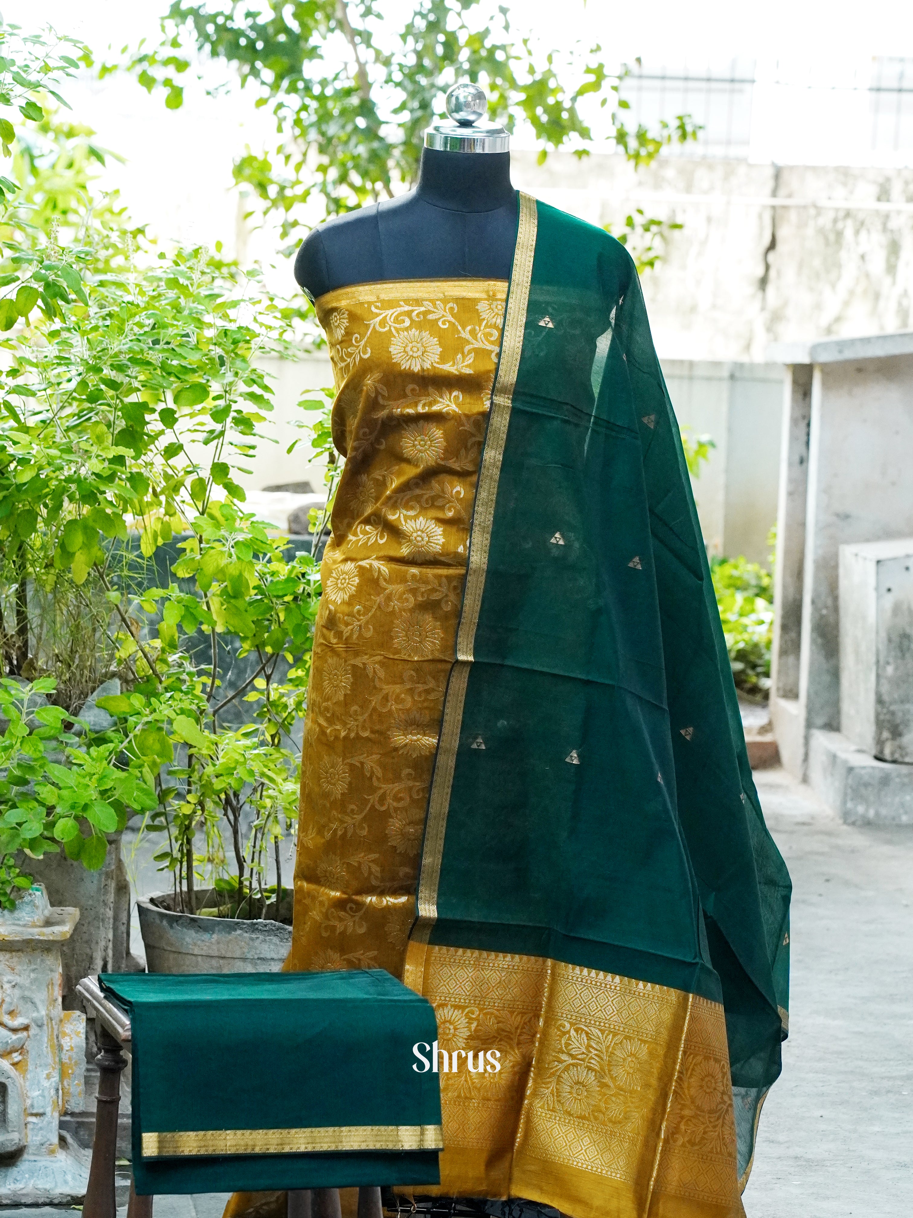 Golden Brown and Dark Green  - Semi silkcotton salwar