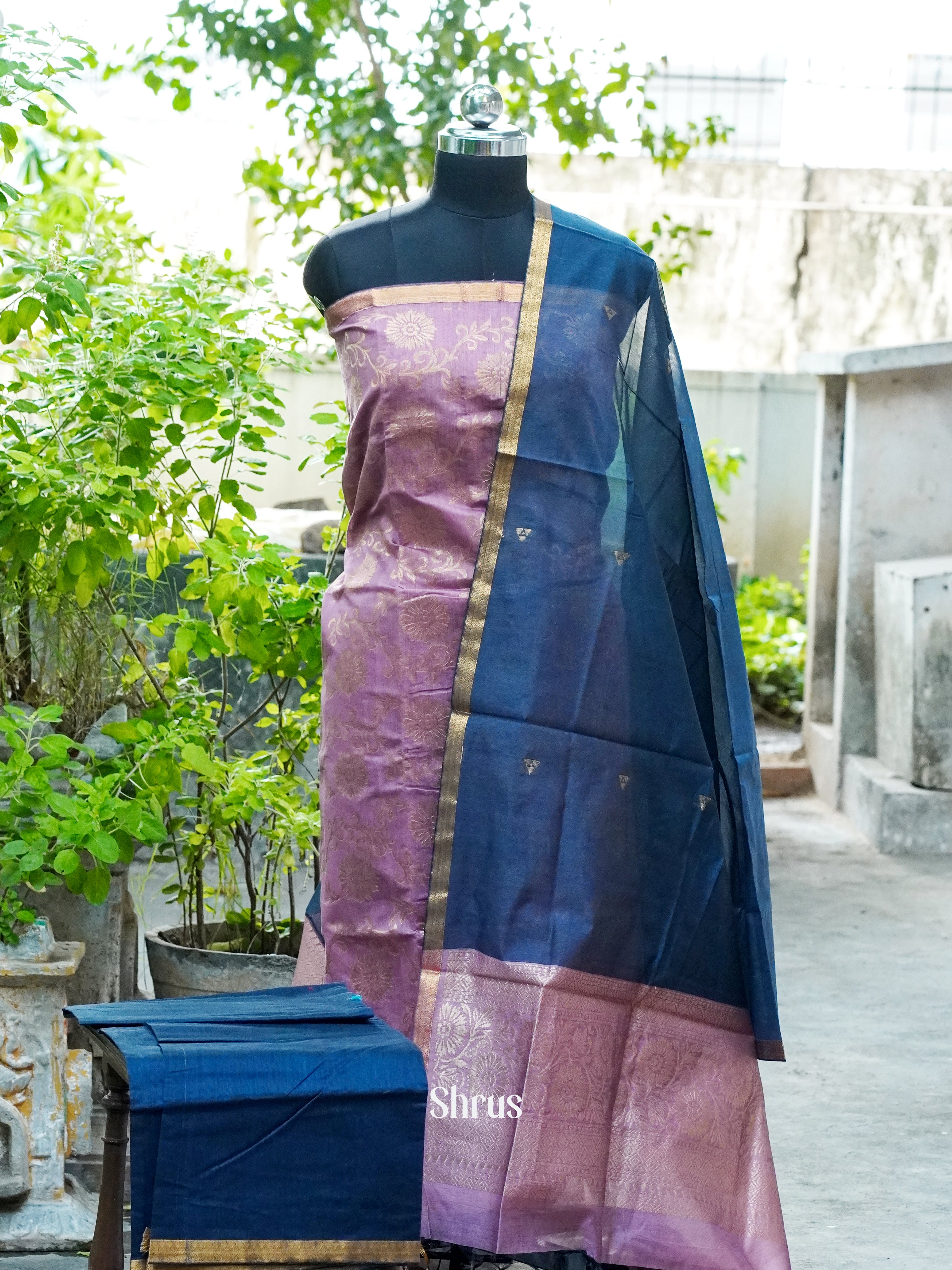 Puce Rose and Blue - Semi silkcotton salwar