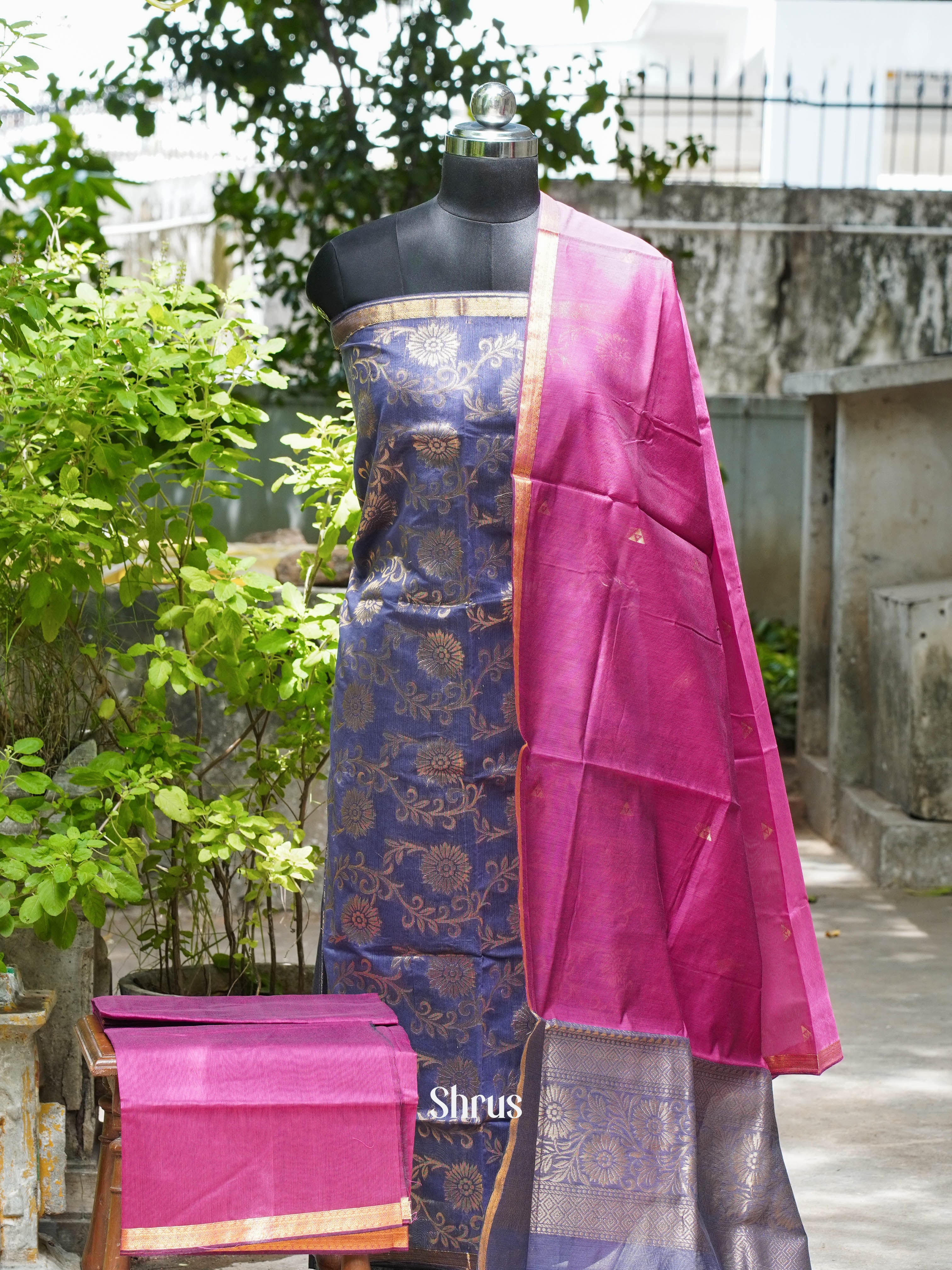 Blue & Purple - Semi silkcotton salwar