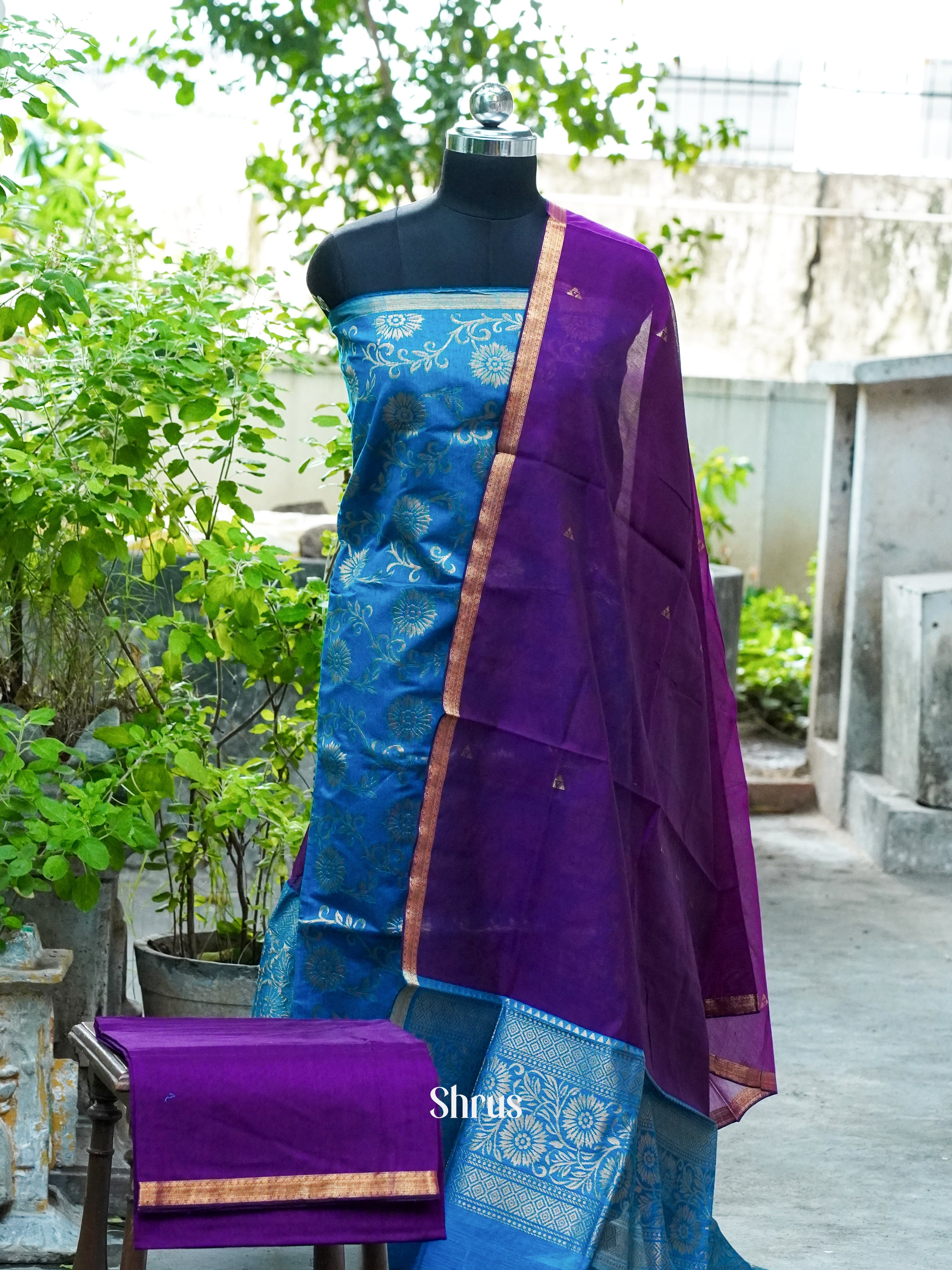 Blue and Purple - Semi silkcotton salwar