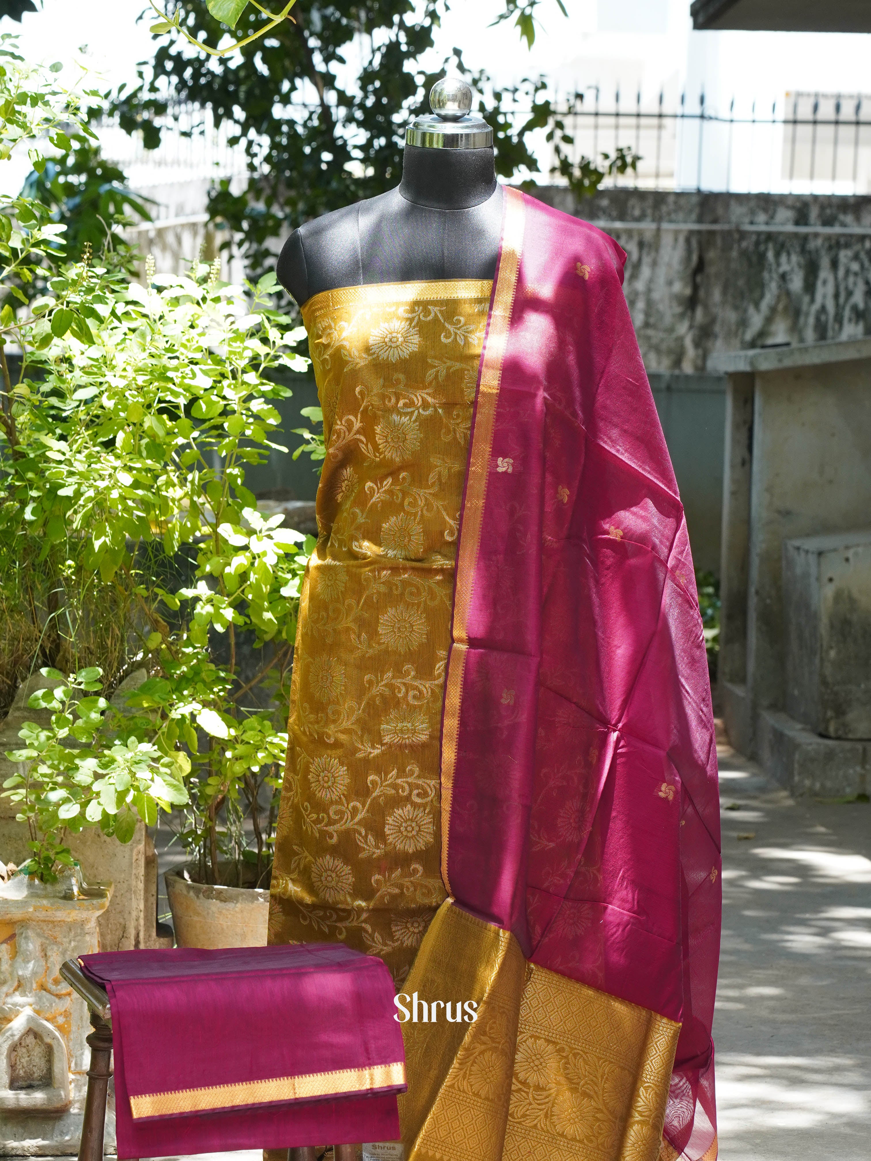 Mehandi Green & Wine- Semi silkcotton salwar