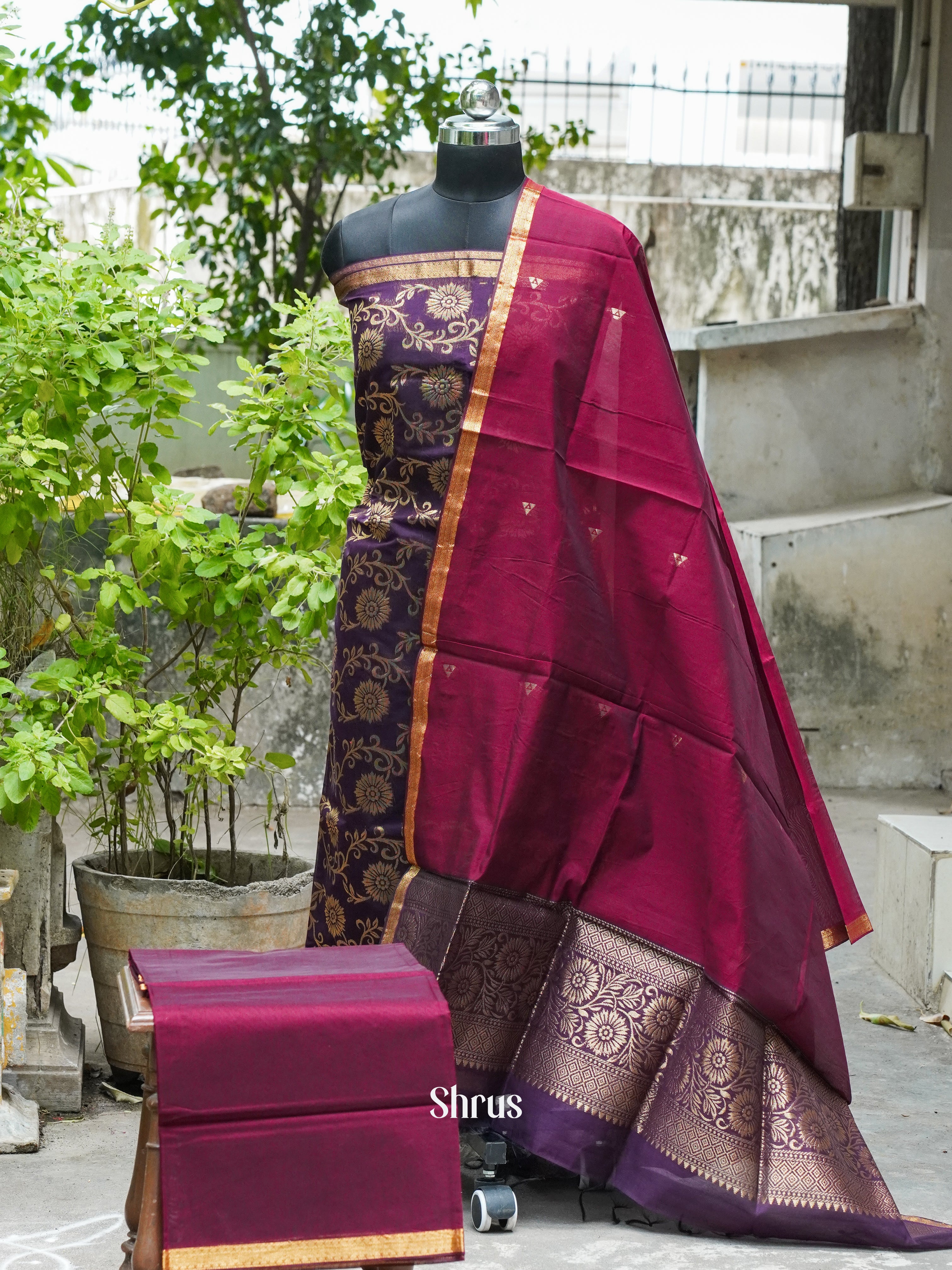 Violet & Maroon - Semi silkcotton salwar