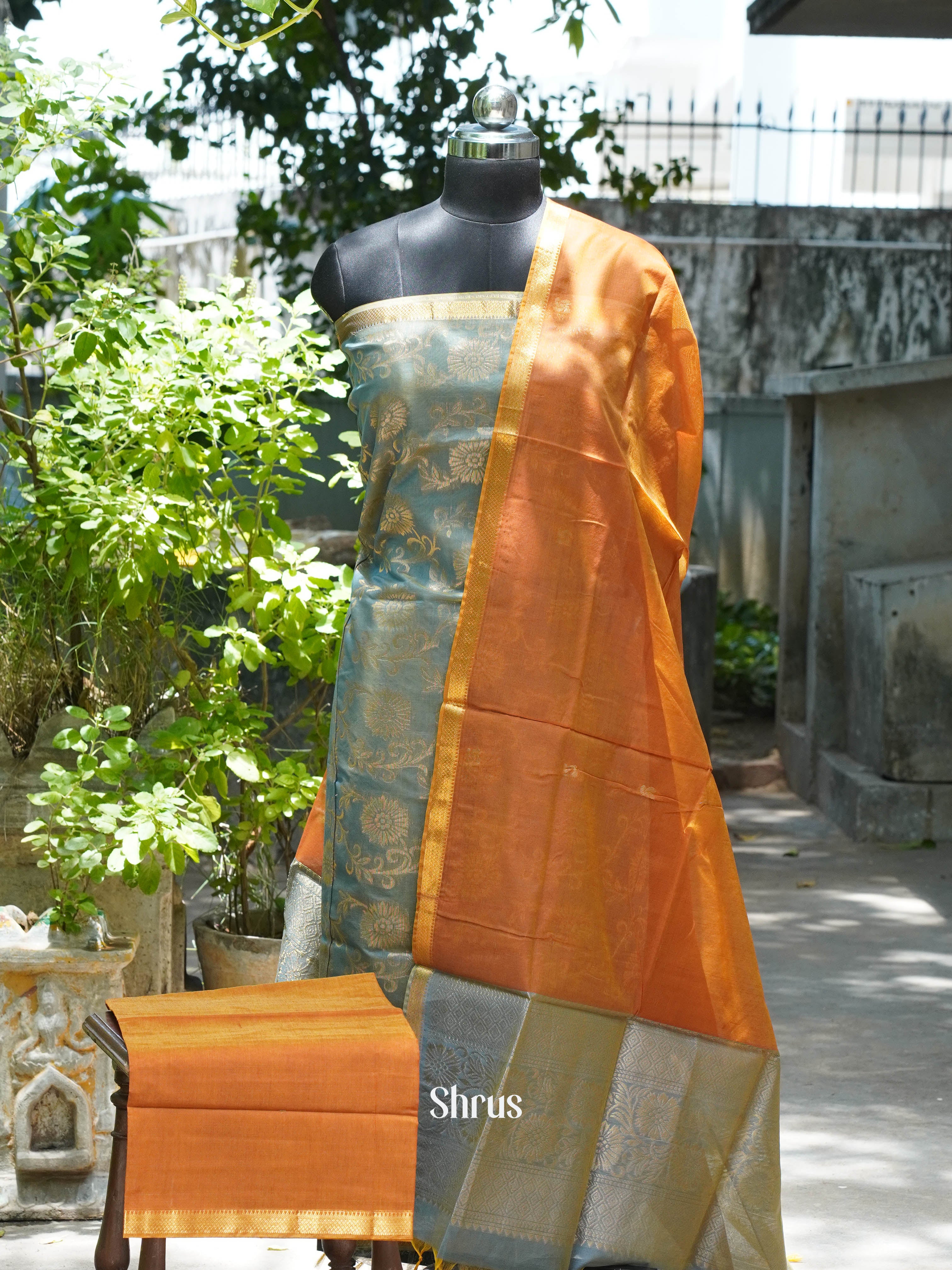 Grey & Brown - Semi silkcotton salwar