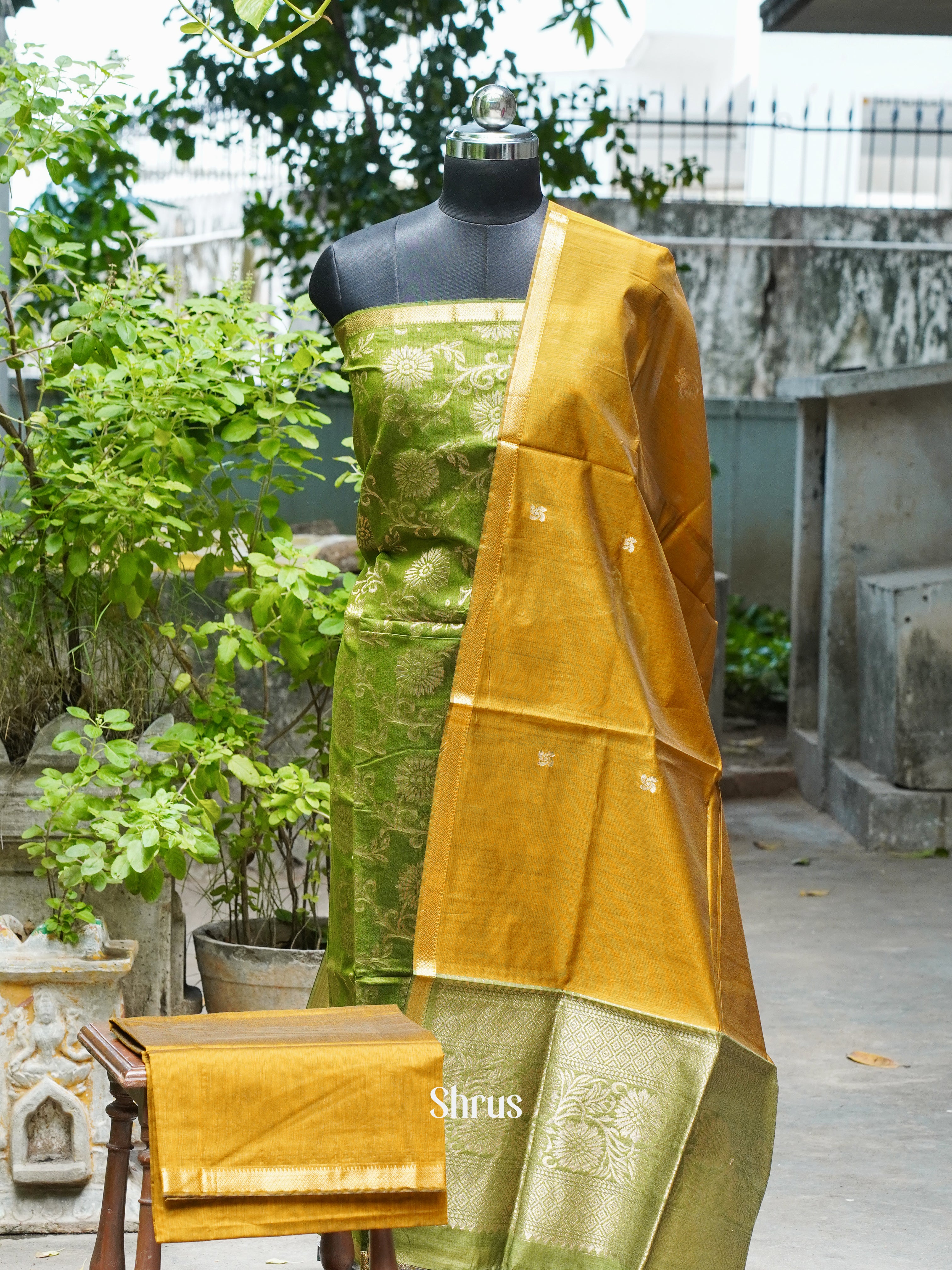 Green & Mustard - Semi silkcotton salwar