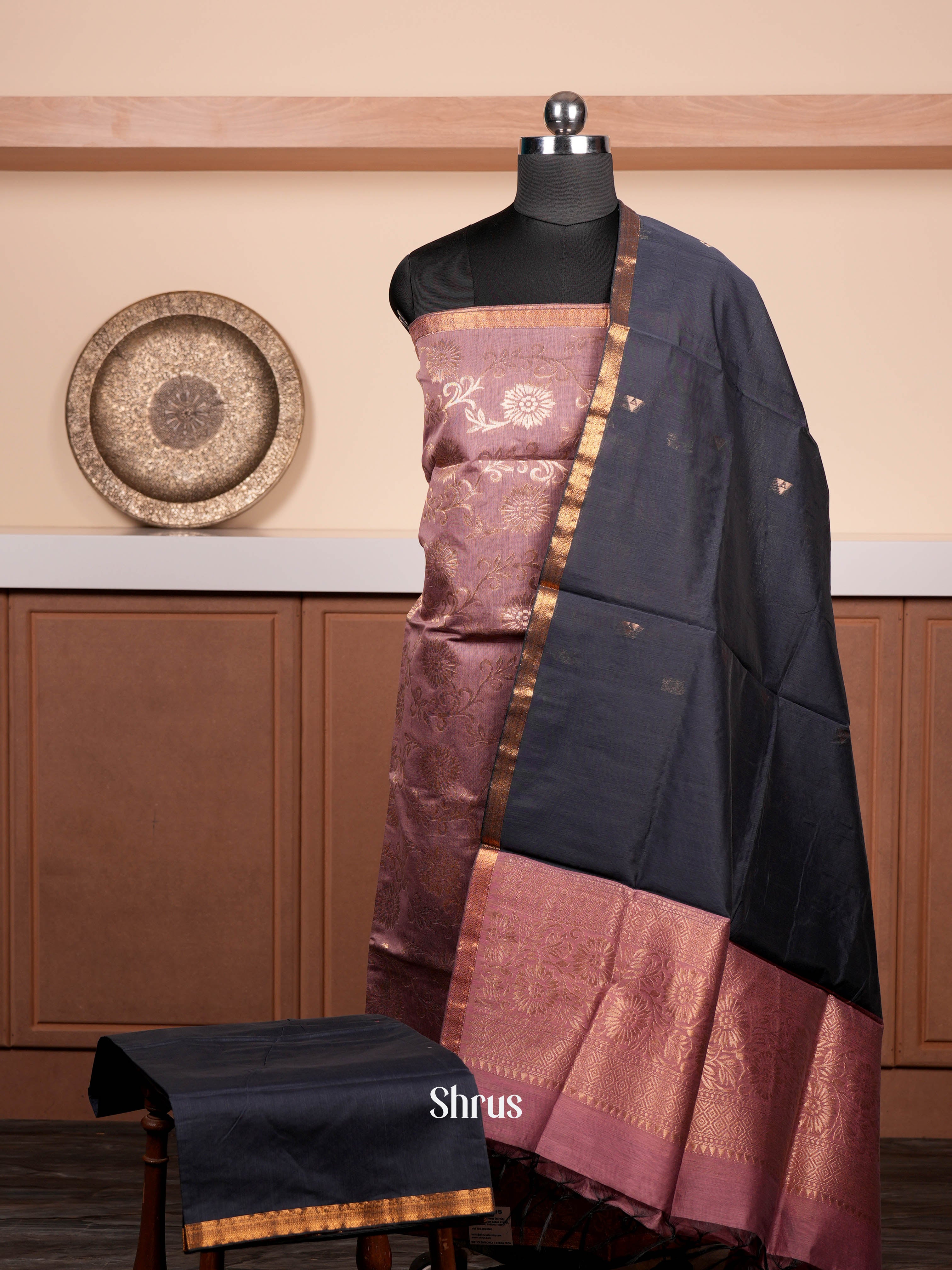 Dark Pink & Navy Blue  - Semi silkcotton salwar