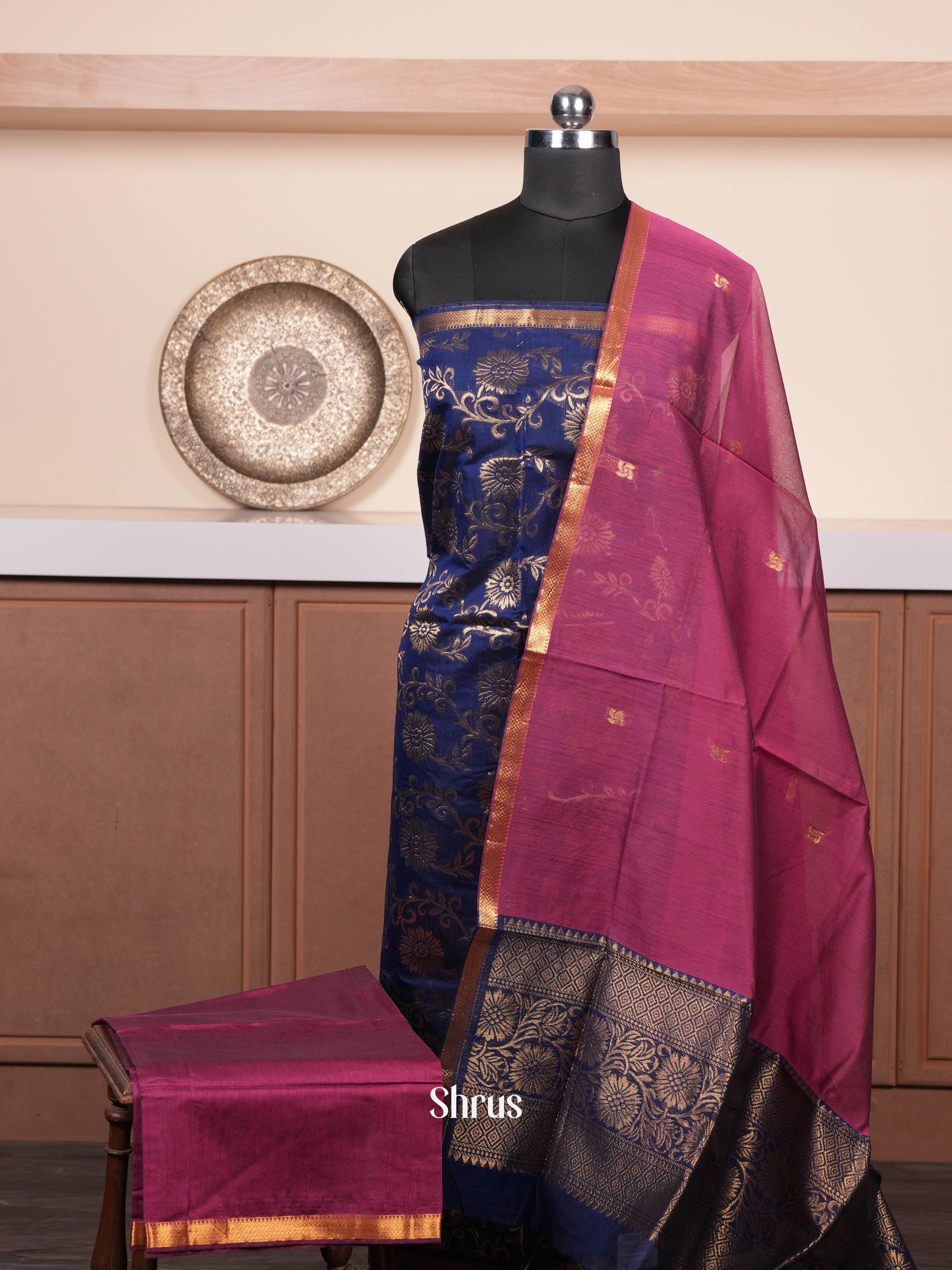 Blue & Purple - Semi silkcotton salwar