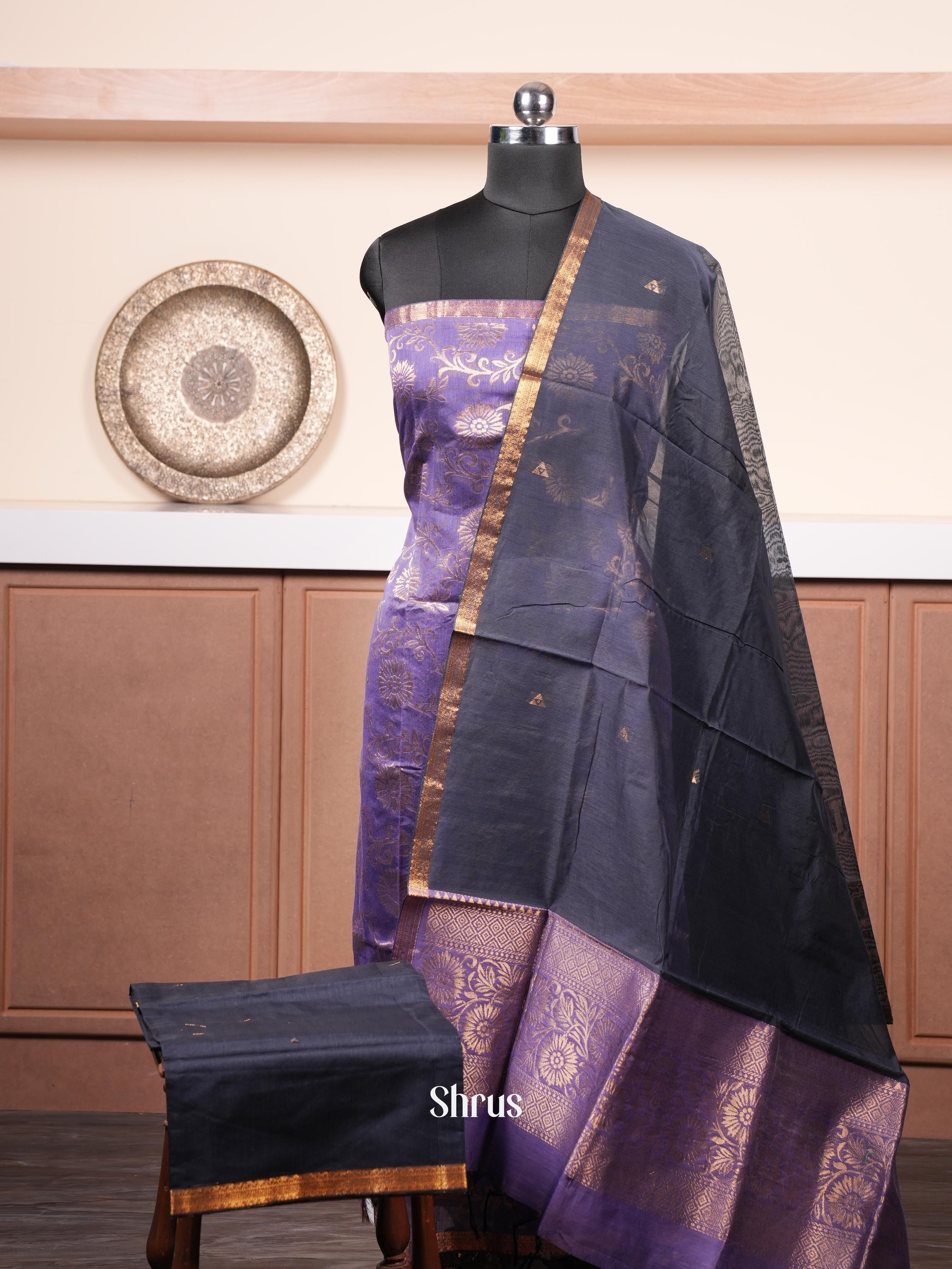 Dark Grey & Light Purple - Semi silkcotton salwar